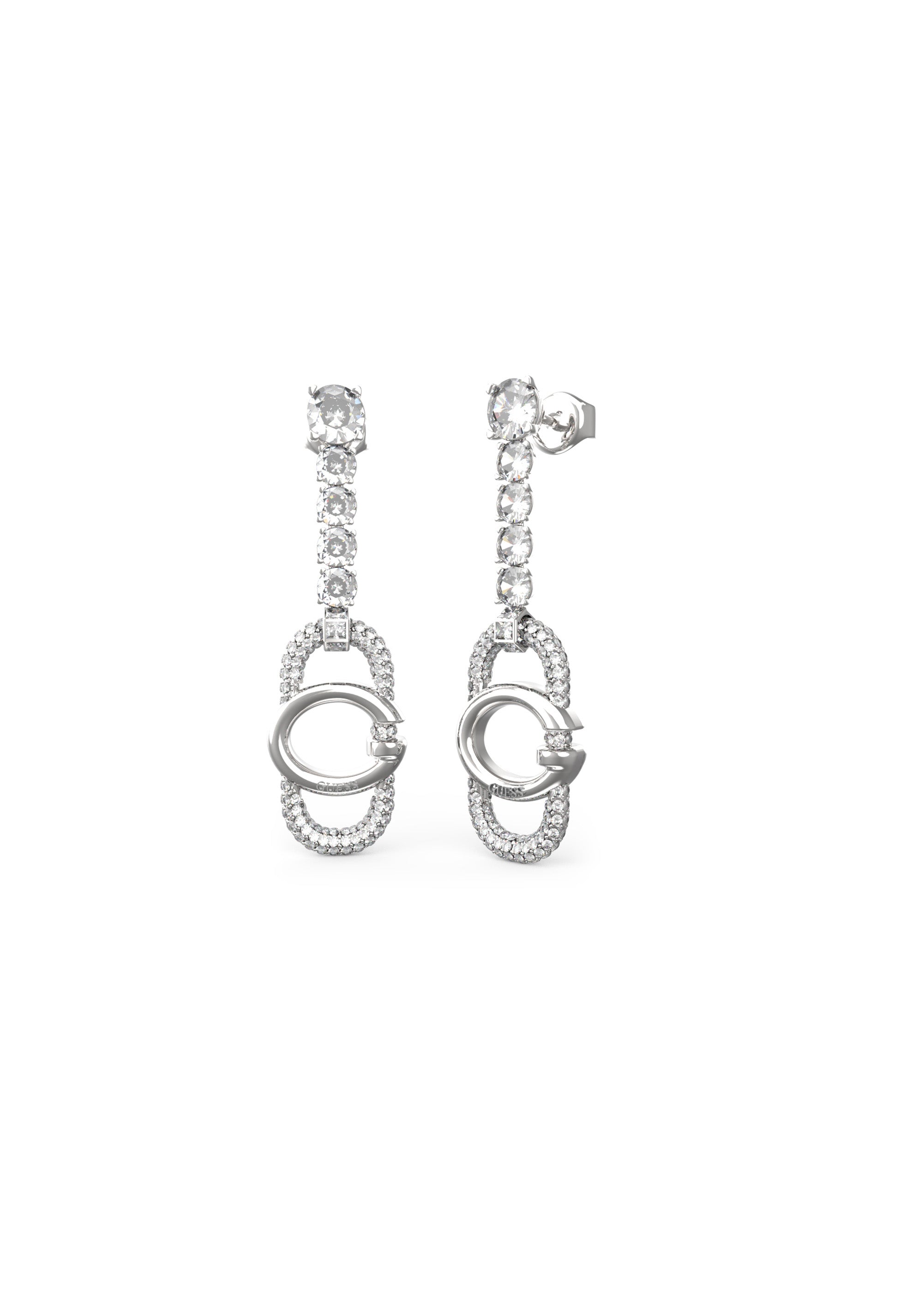 GUESS G LOGO SILVER & CRYSTAL TENNIS EARRINGS