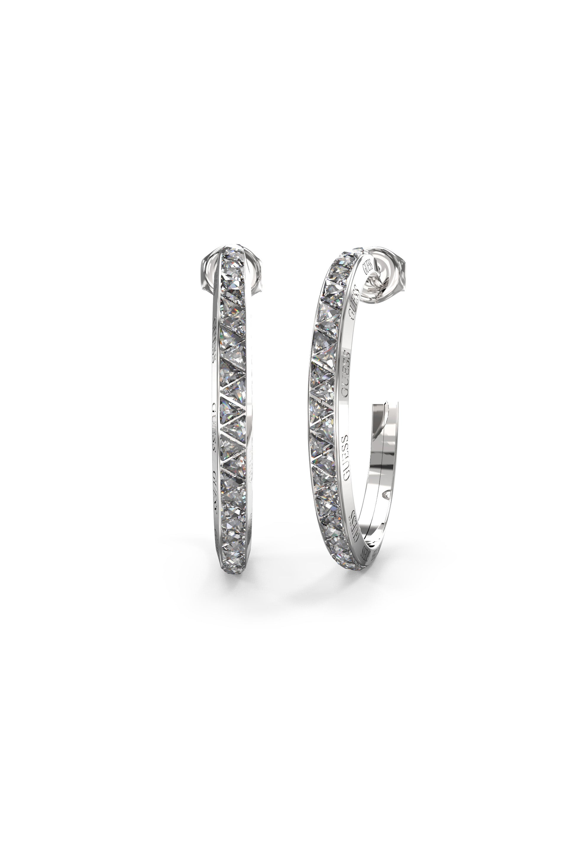 GUESS MULTI CRYSTAL SILVER TRIANGLE HOOPS