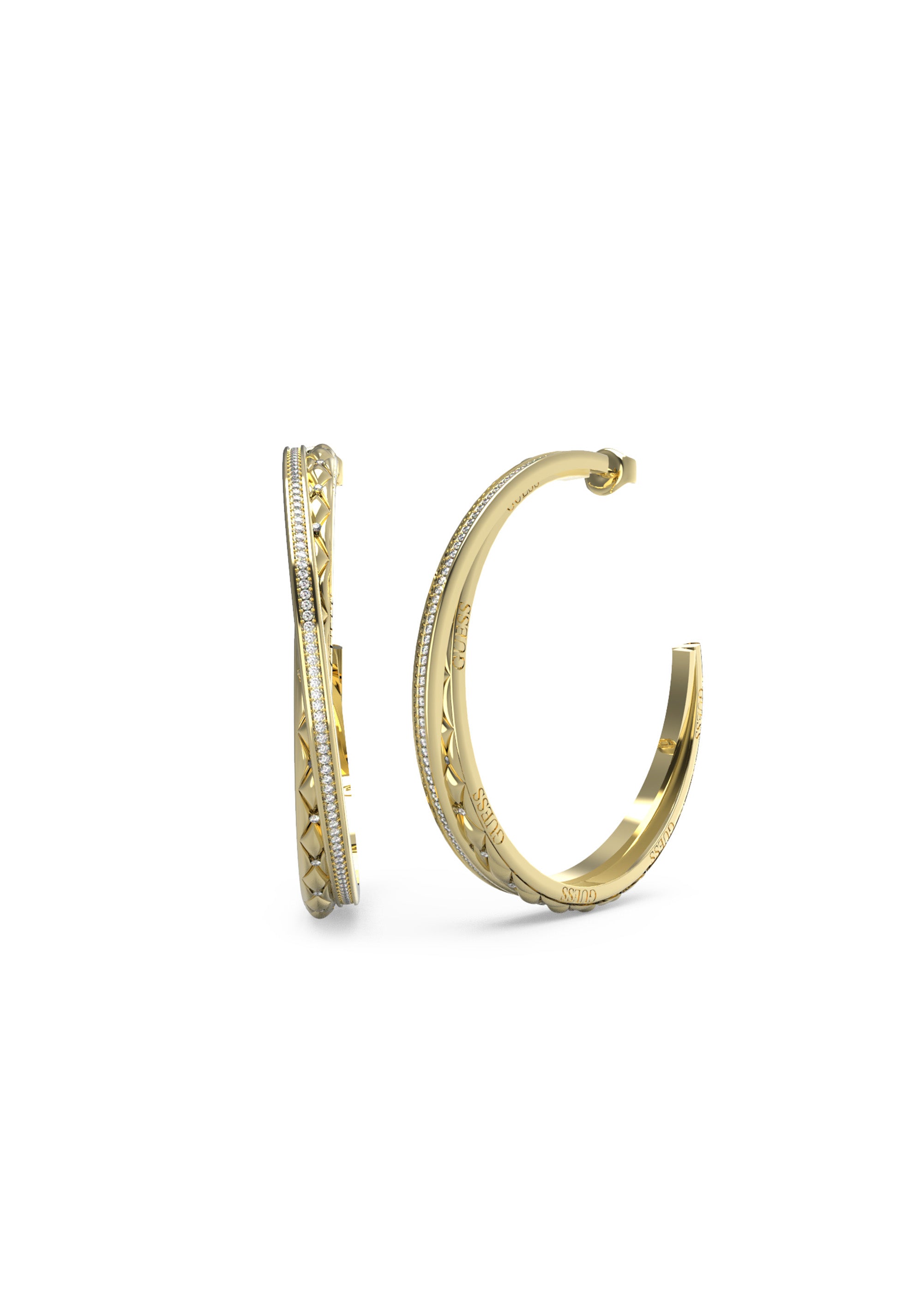 GUESS GOLD MATELASSE & PAVE HOOPS