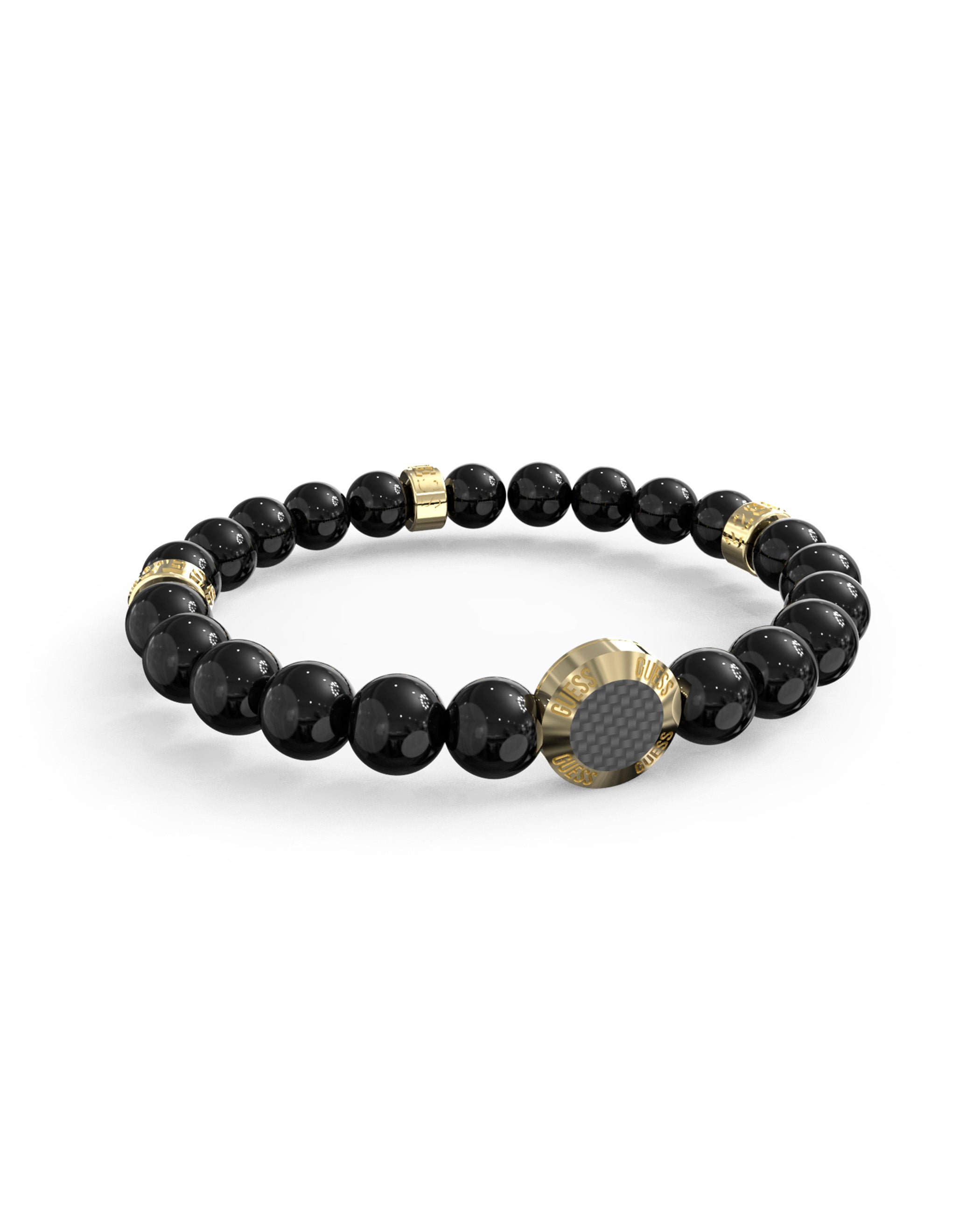 GUESS CARBON FIBER GOLD & BLACK BEADS BRACELET