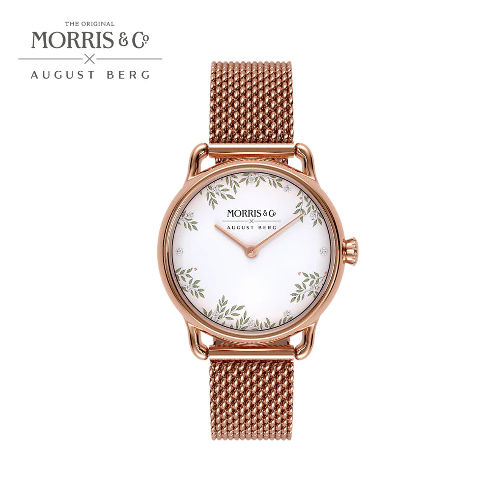 AUGUST BERG MORRIS PETITE WATCH WITH ROSEGOLD MESH STRAP