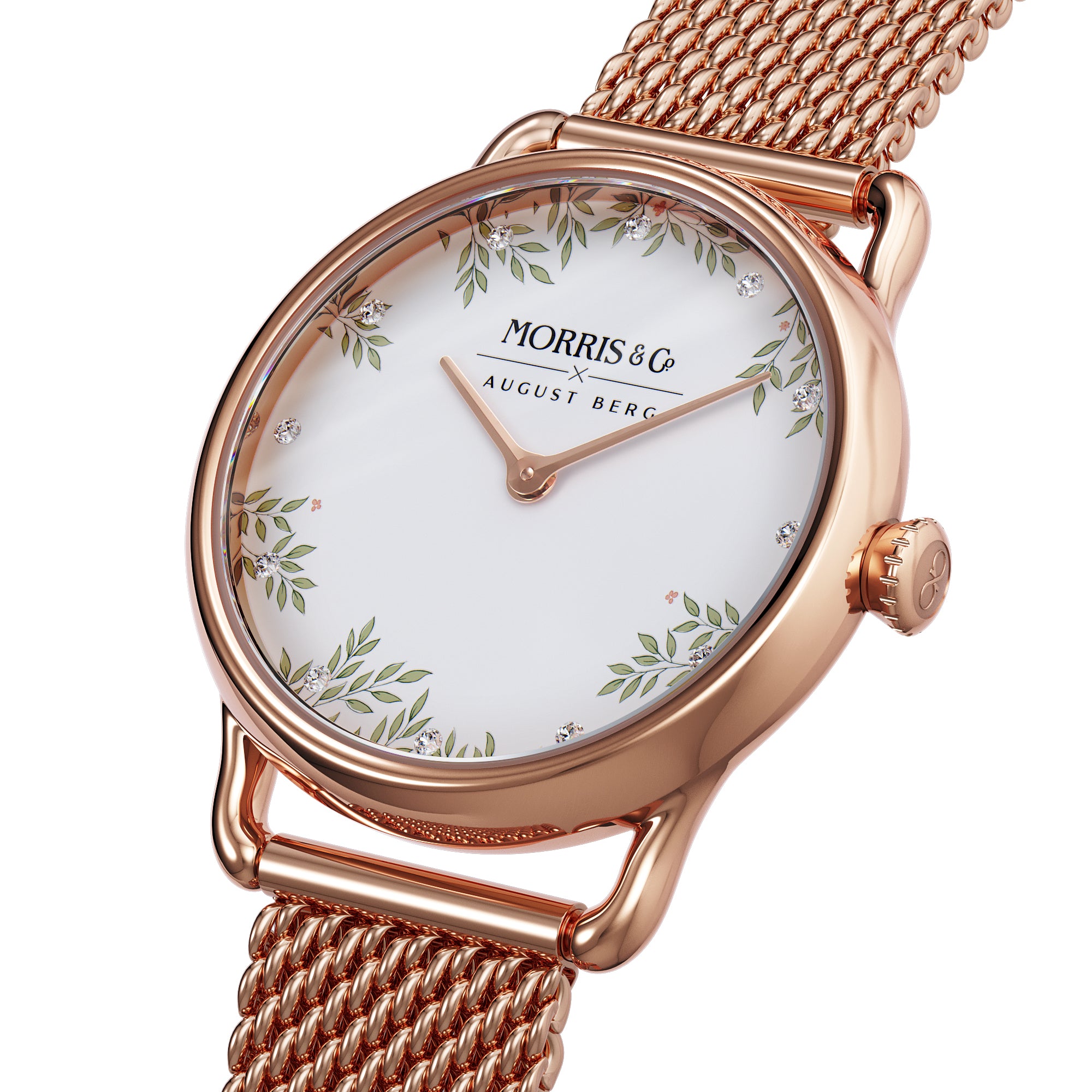 AUGUST BERG MORRIS PETITE WATCH WITH ROSEGOLD MESH STRAP