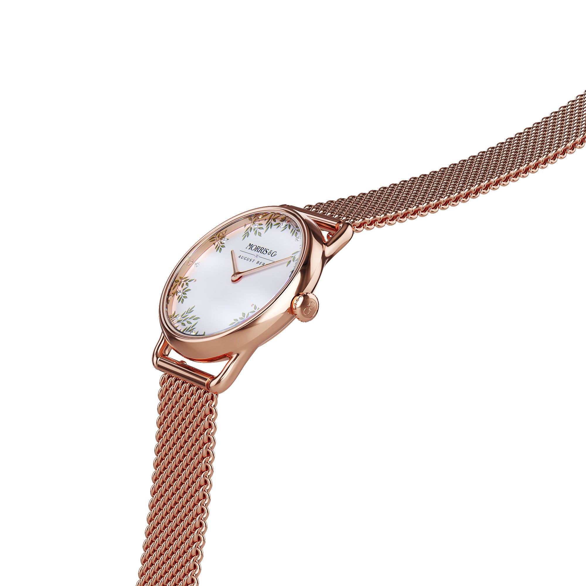 AUGUST BERG MORRIS PETITE WATCH WITH ROSEGOLD MESH STRAP
