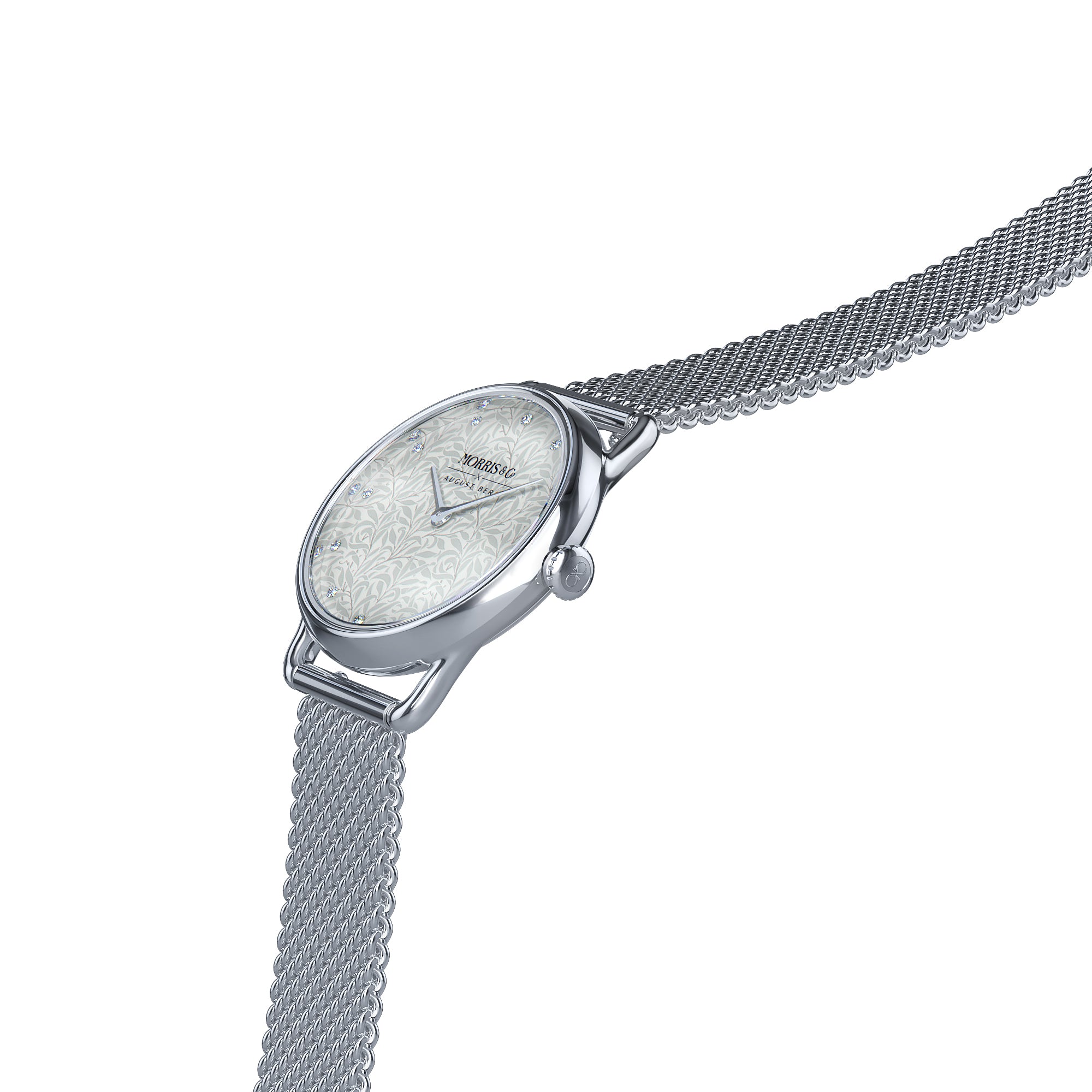 AUGUST BERG MORRIS PETITE SILVER MESH BAND WATCH