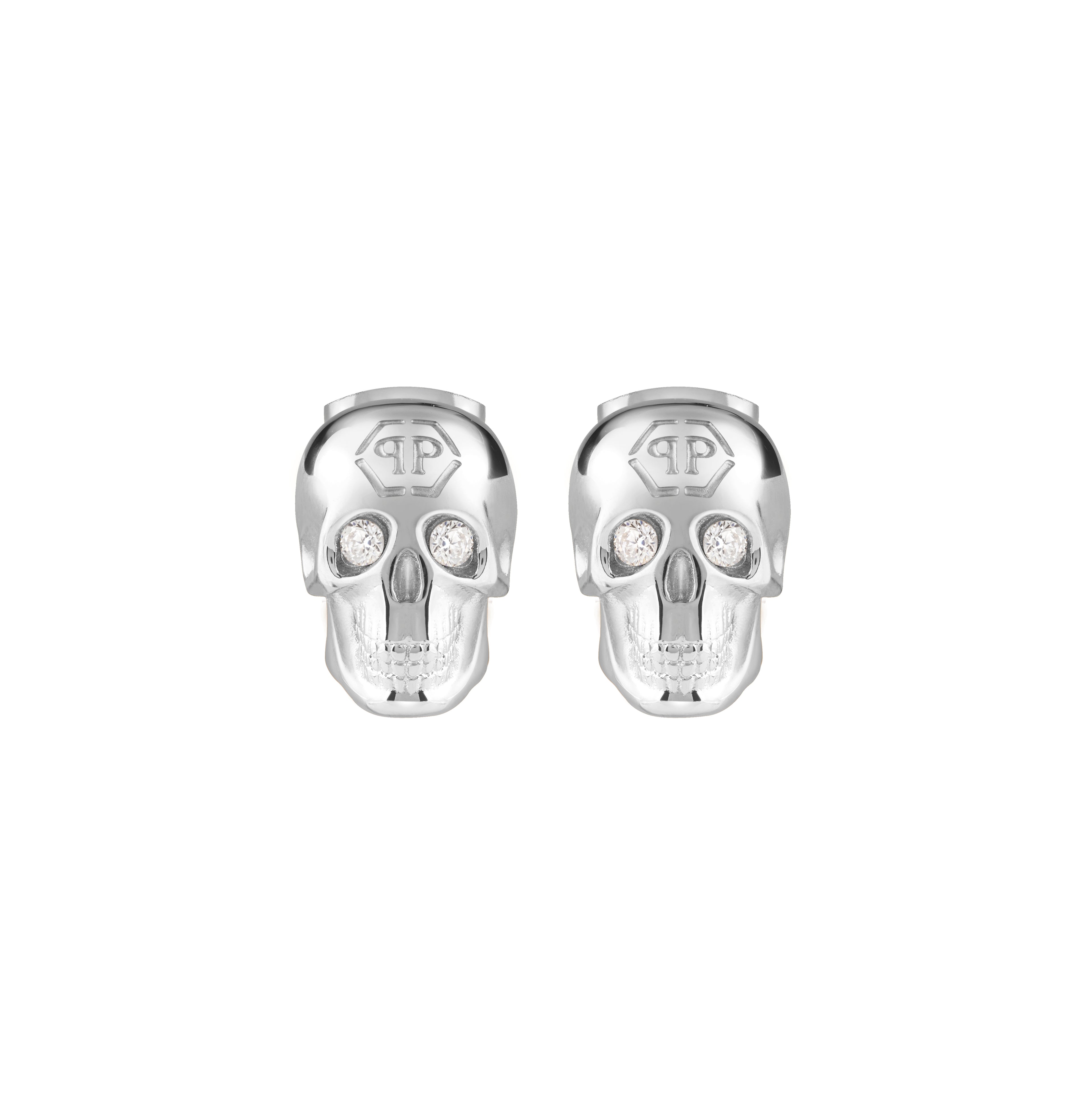 PHILIPP PLEIN 3D SKULL SILVER CRYSTAL EARRINGS