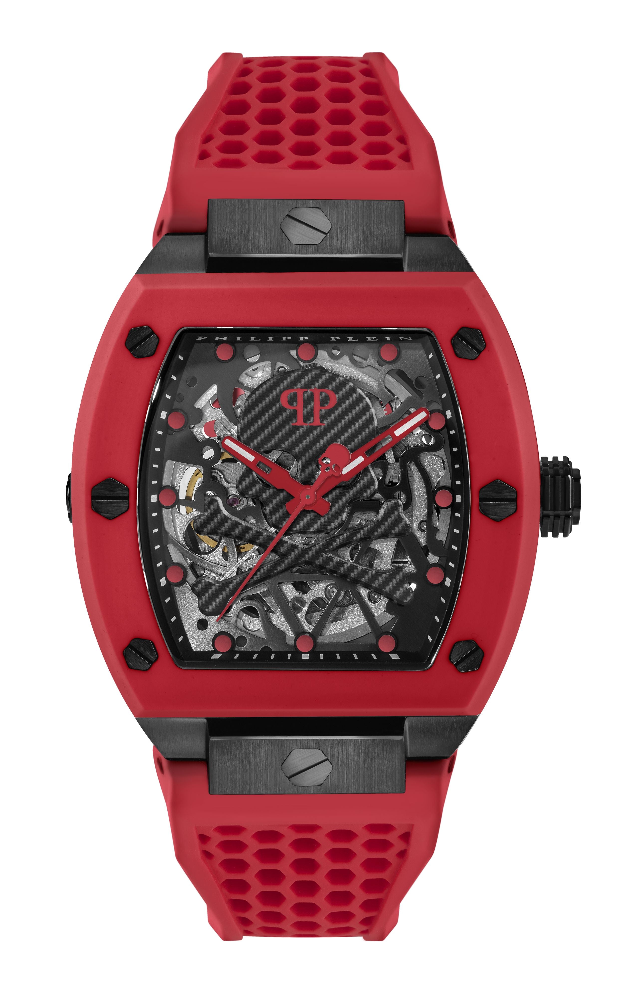 PHILIPP PLEIN $KELETON RED SILICONE STRAP WATCH