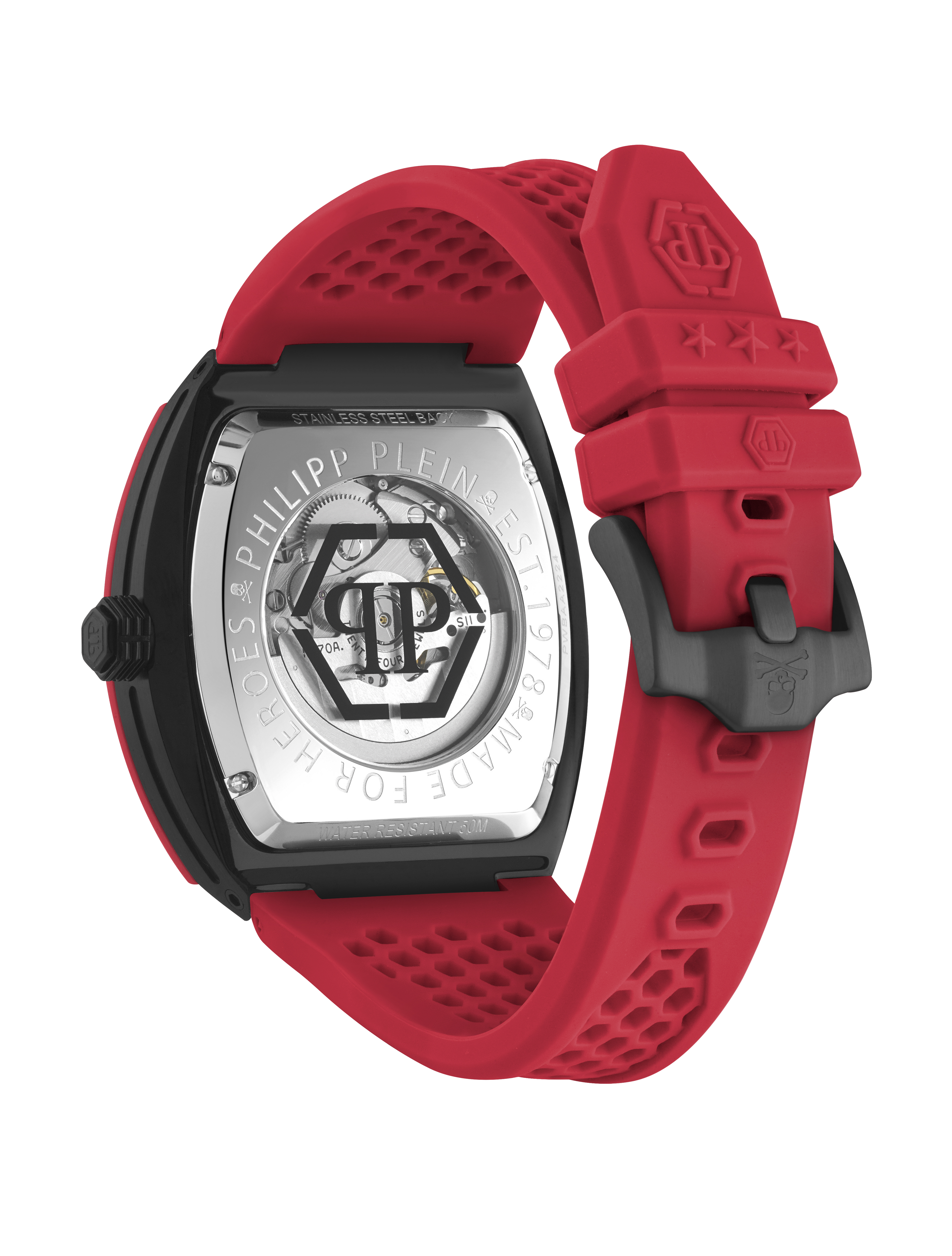 PHILIPP PLEIN $KELETON RED SILICONE STRAP WATCH