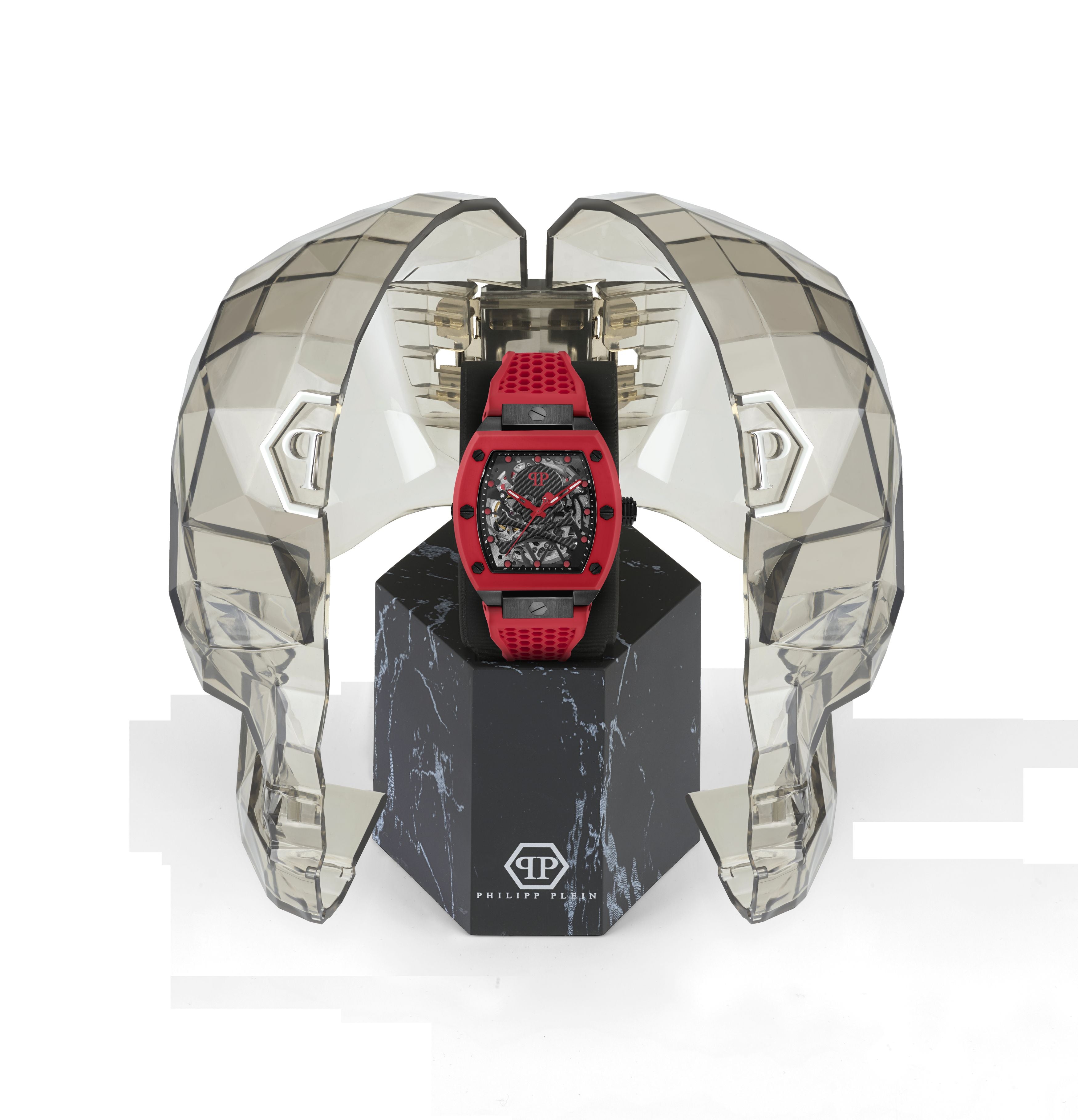 PHILIPP PLEIN $KELETON RED SILICONE STRAP WATCH