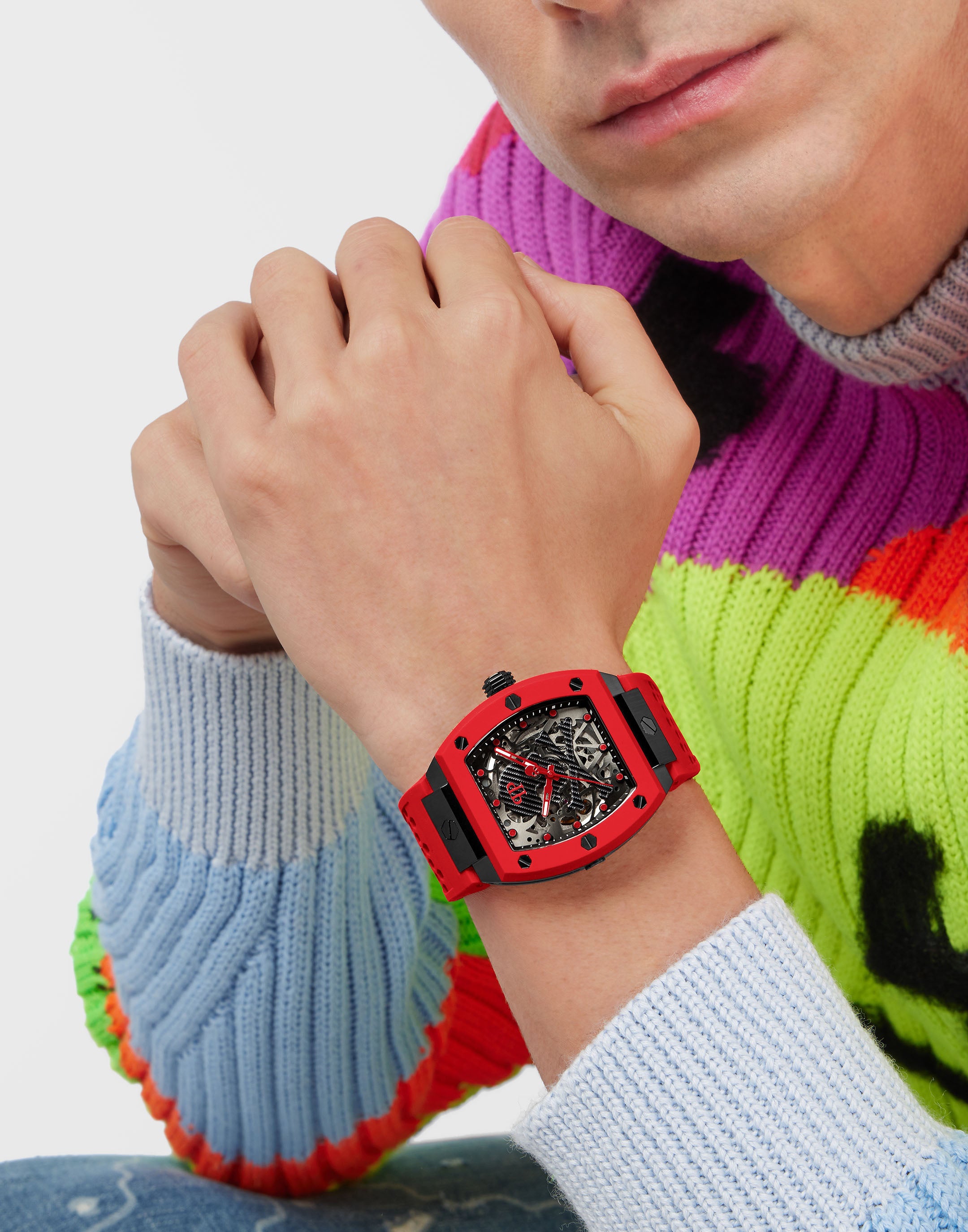 PHILIPP PLEIN $KELETON RED SILICONE STRAP WATCH