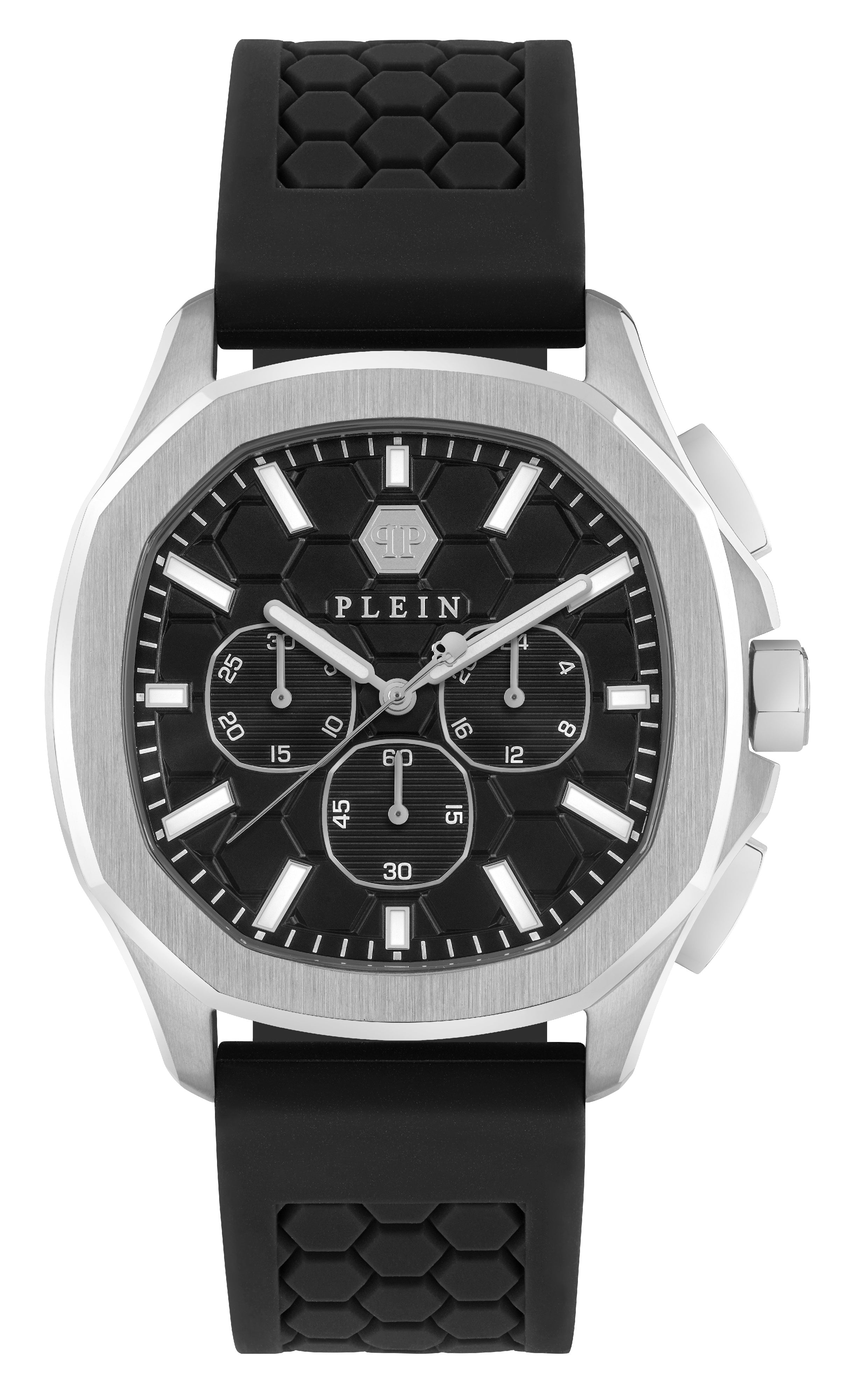 PHILIPP PLEIN CHRONO SPECTRE SILVER BLACK SILICONE STRAP WATCH