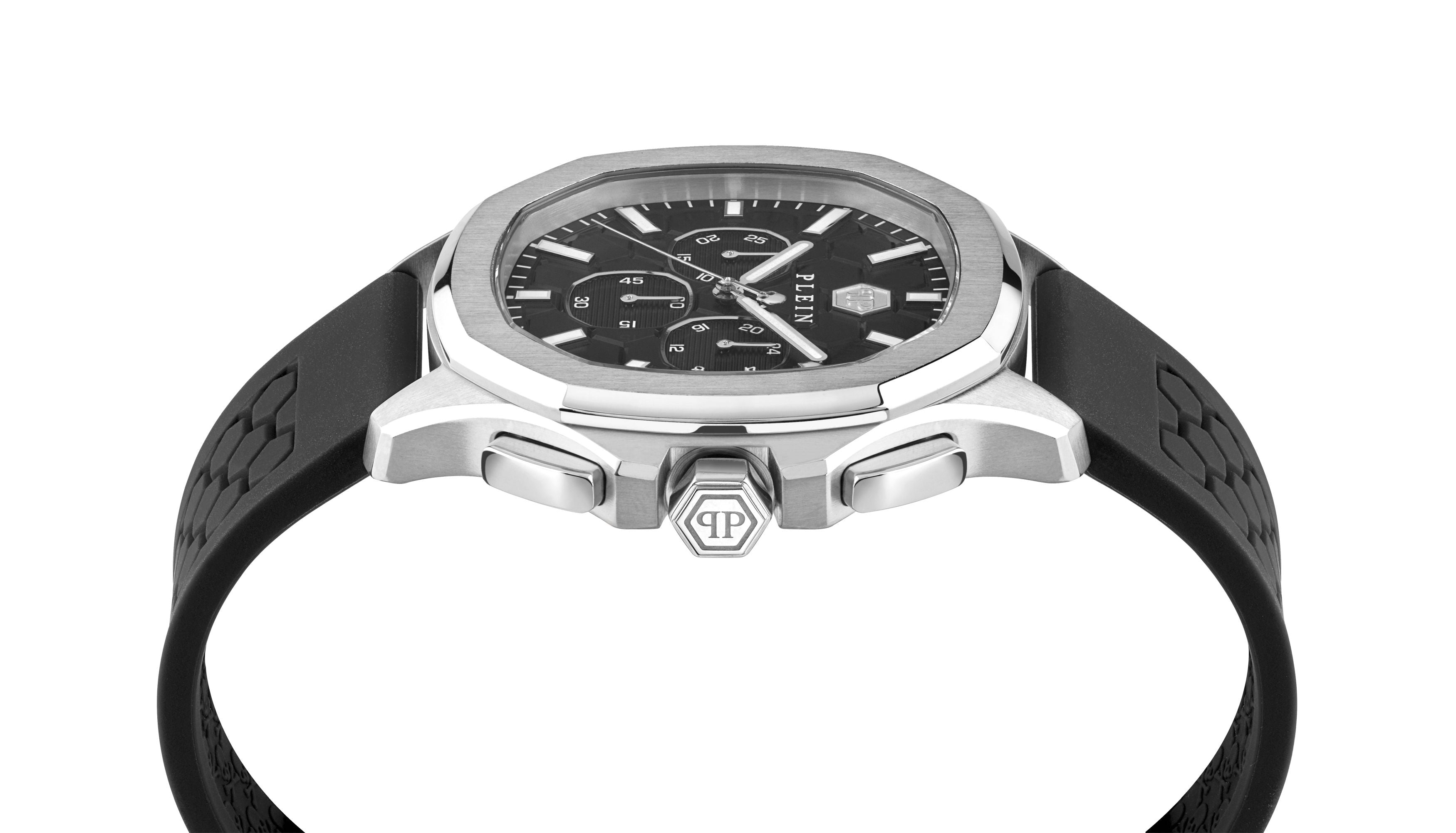 PHILIPP PLEIN CHRONO SPECTRE SILVER BLACK SILICONE STRAP WATCH