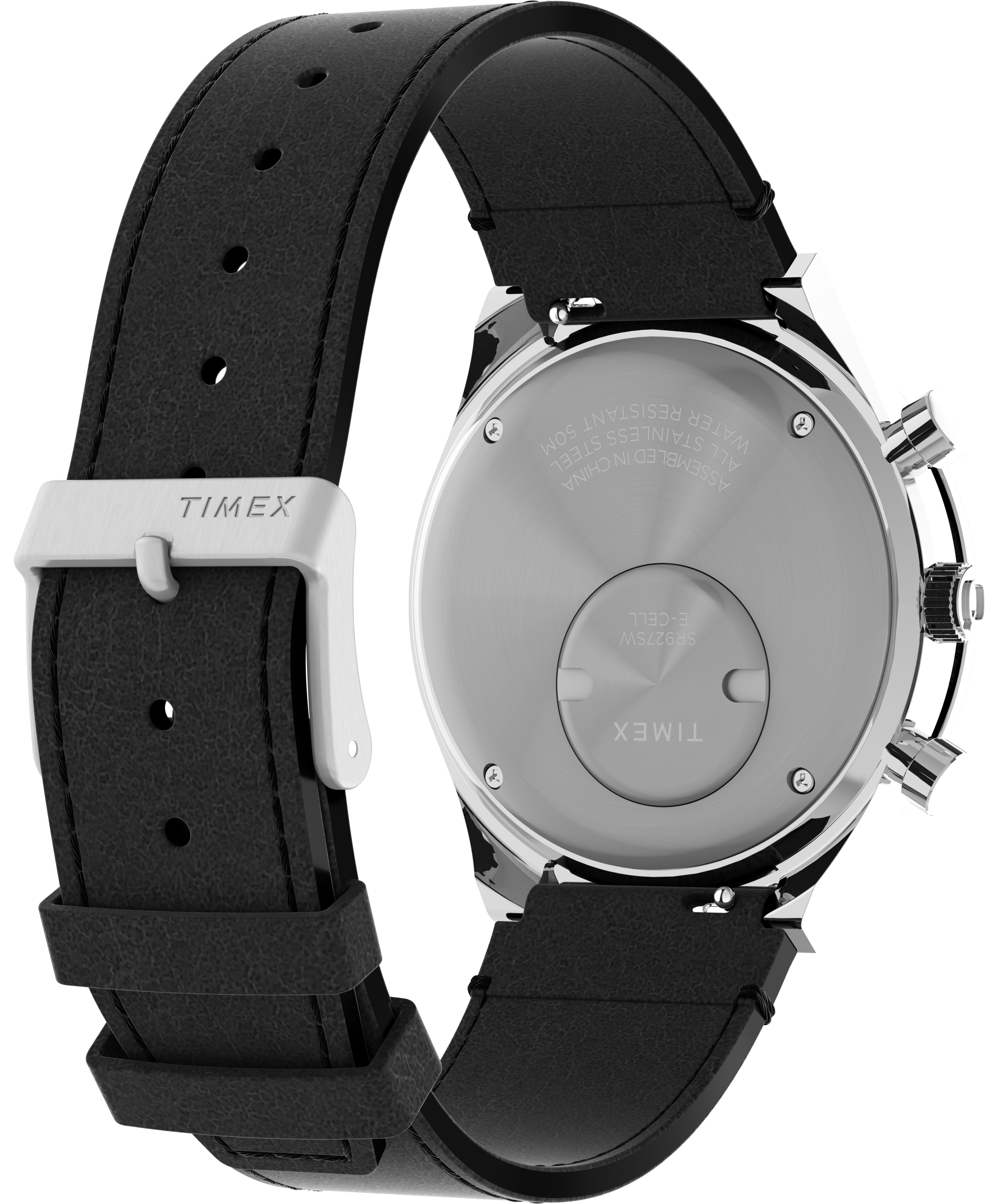 Q TIMEX CHRONOGRAPH BLACK LEATHER STRAP WATCH