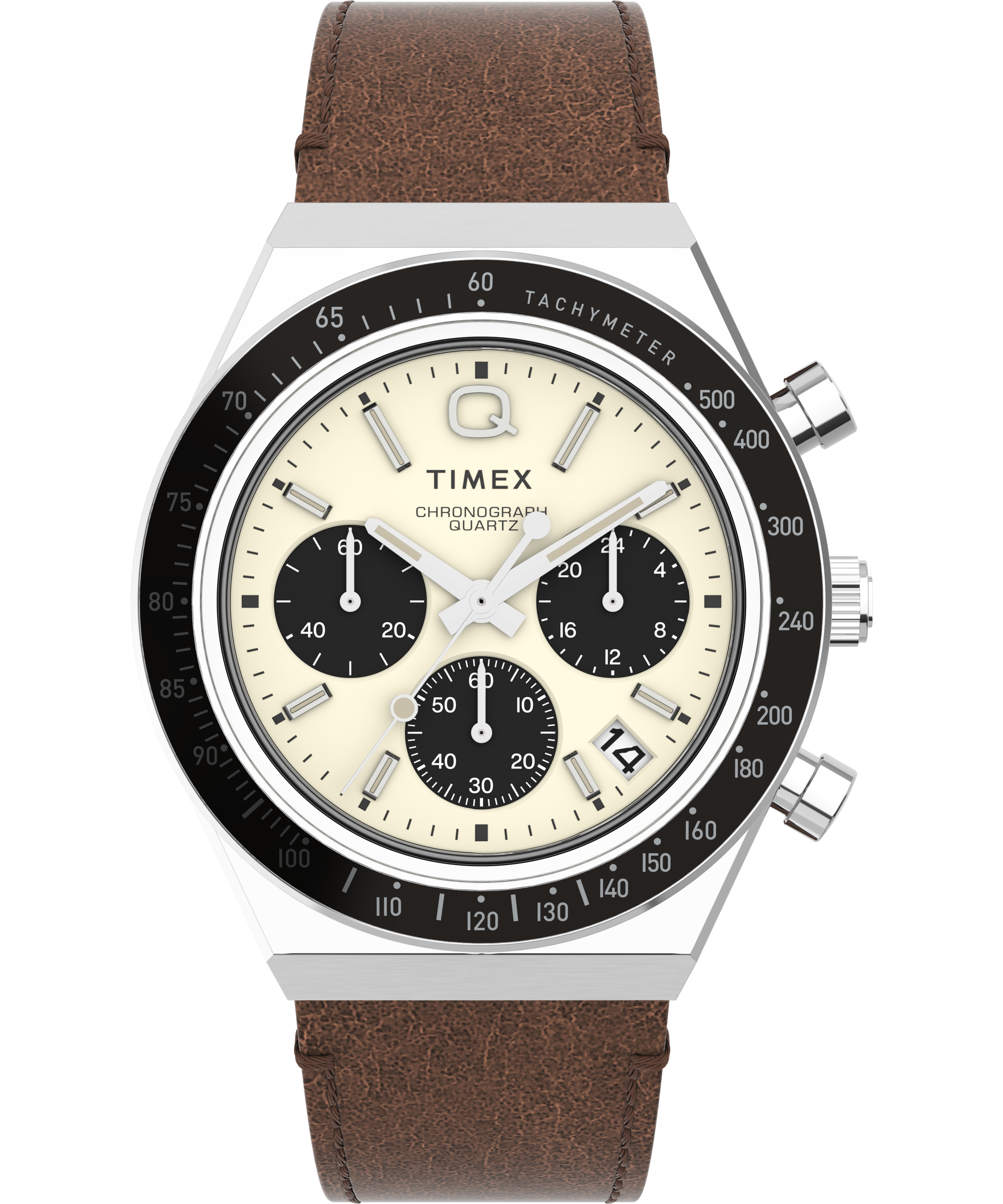 Q TIMEX DIVER CHRONOGRAPH WITH BROWN LEATHER STRAP WATCH