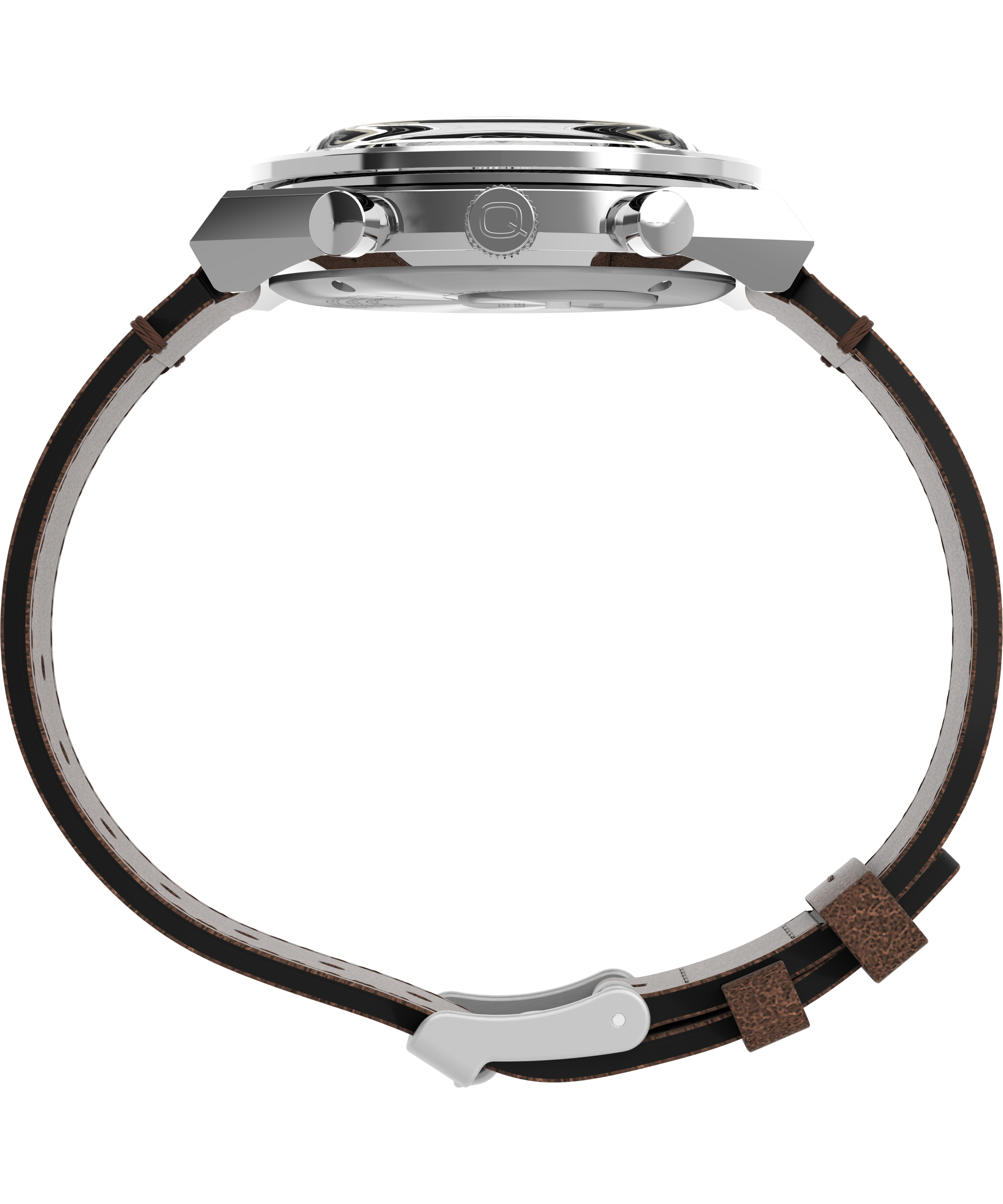 Q TIMEX DIVER CHRONOGRAPH WITH BROWN LEATHER STRAP WATCH