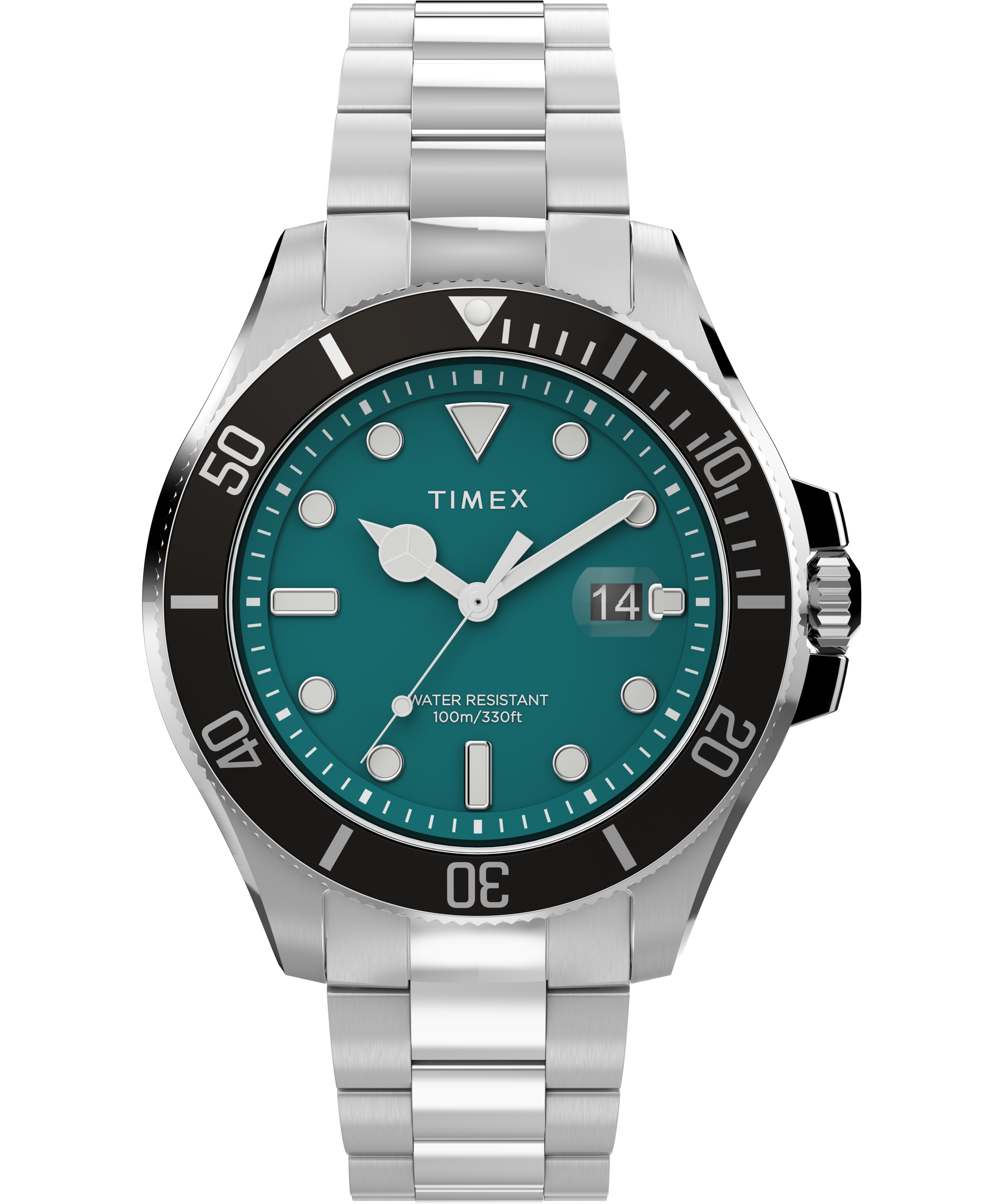 TIMEX HARBORSIDE GREEN & BLACK DIAL SILVER WATCH