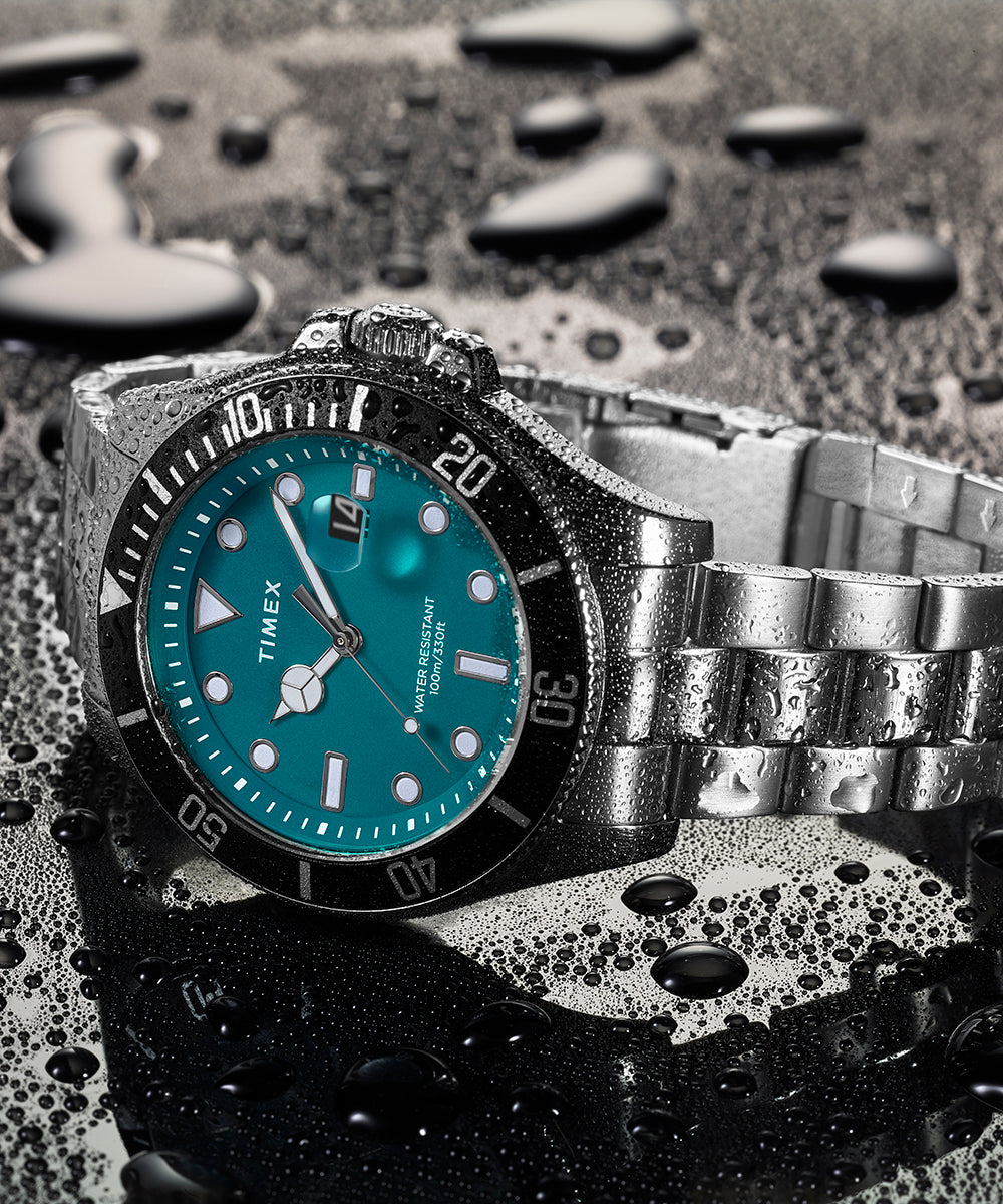 TIMEX HARBORSIDE GREEN & BLACK DIAL SILVER WATCH