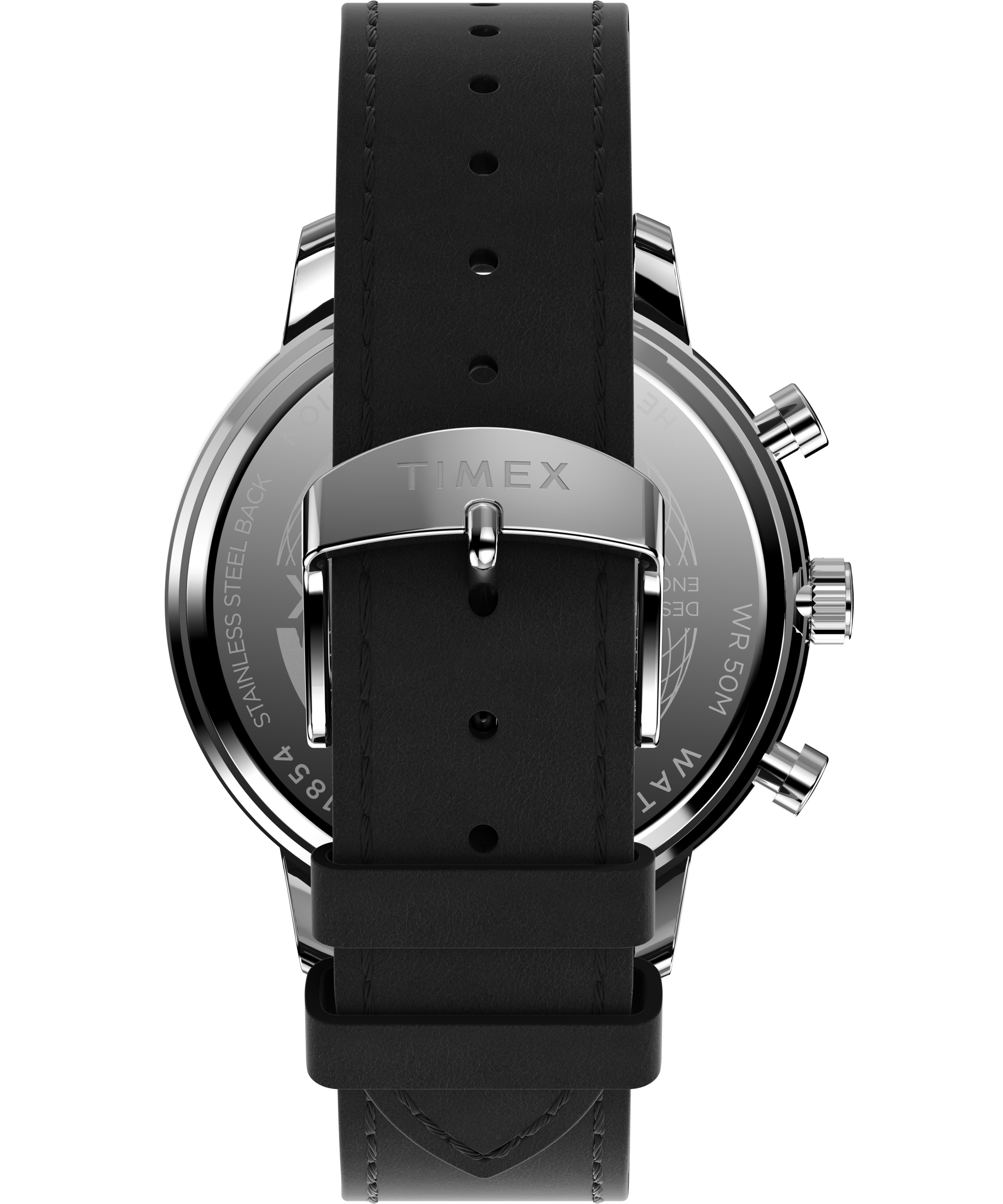 TIMEX CHICAGO CHRONOGRAPH, BLACK DIAL & LEATHER STRAP WATCH