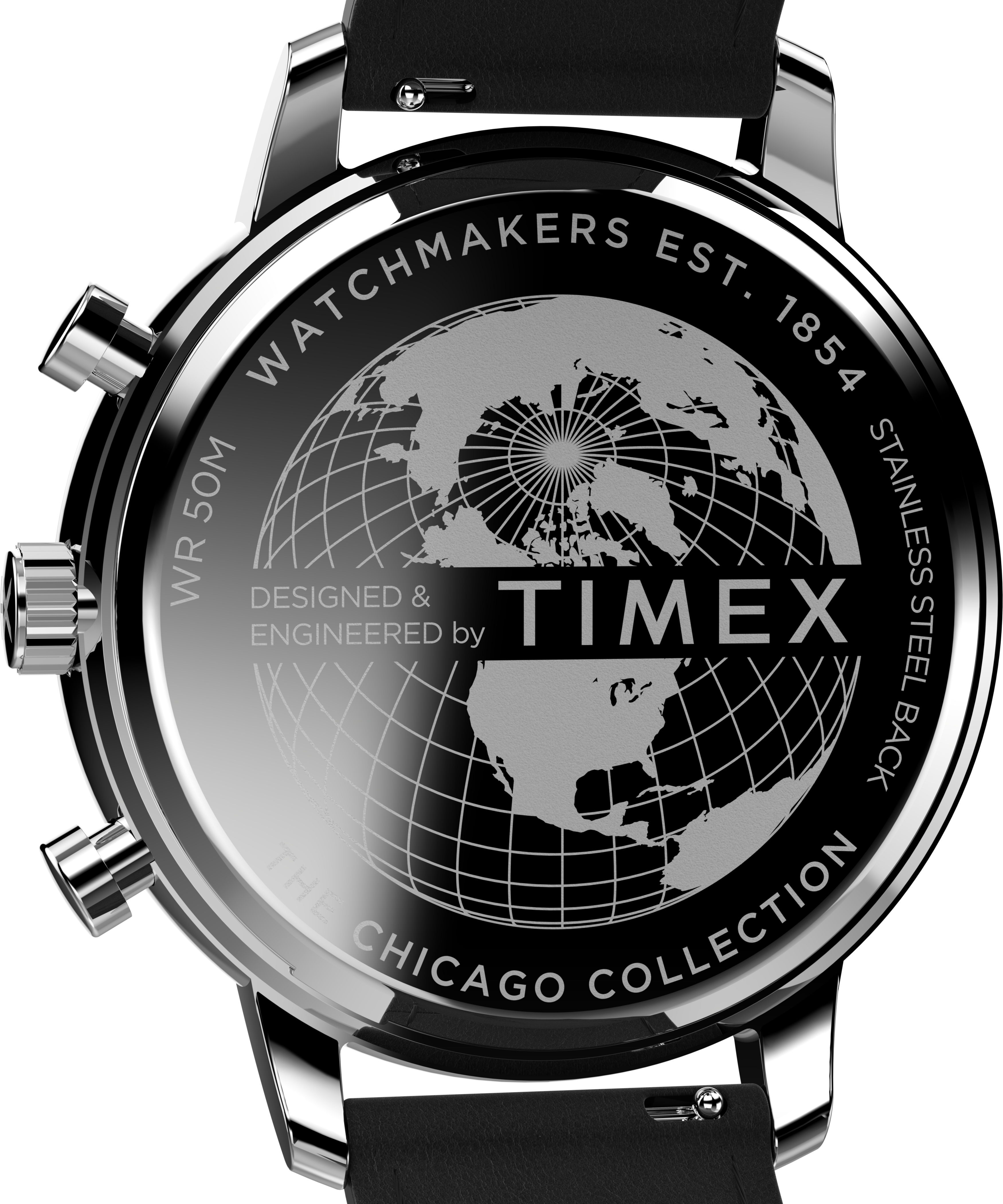 TIMEX CHICAGO CHRONOGRAPH, BLACK DIAL & LEATHER STRAP WATCH