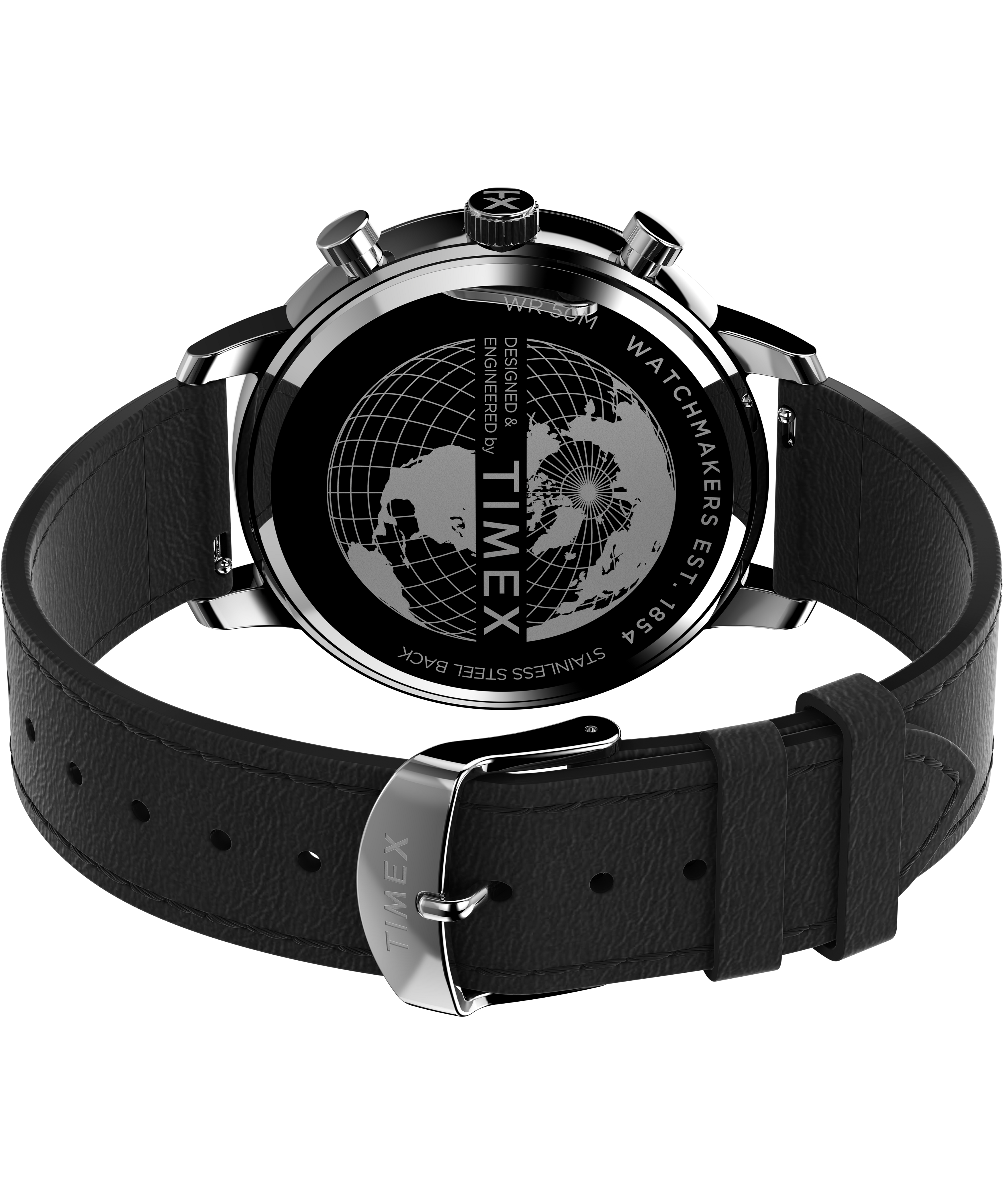 TIMEX CHICAGO CHRONOGRAPH, BLACK DIAL & LEATHER STRAP WATCH