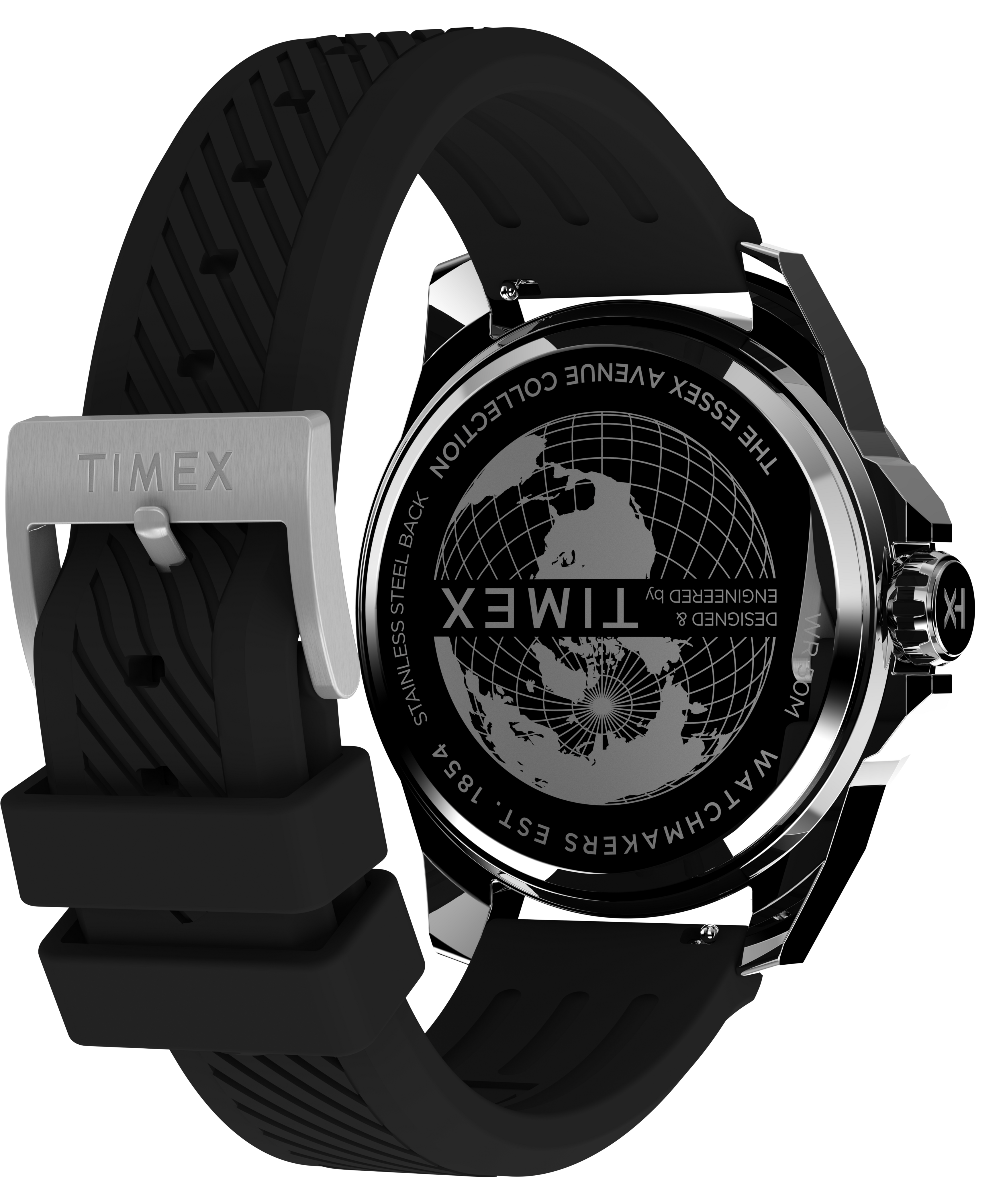 TIMEX MEN’S BLACK ESSEX SILICONE STRAP WATCH WITH DAY/ DATE DISPLAY