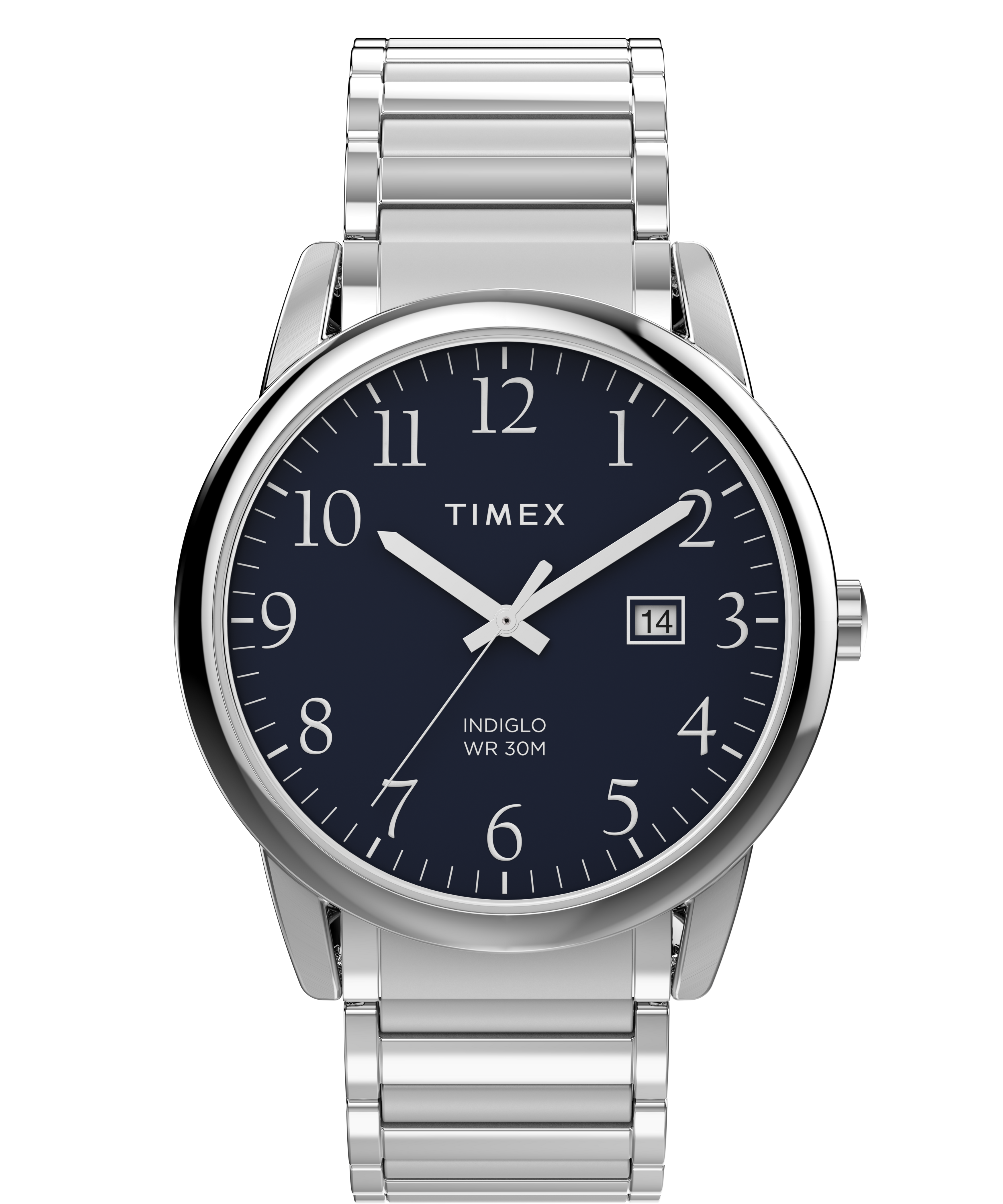 TIMEX OVERSIZED EASY READER BLUE DIAL SILVER BRACELET WATCH