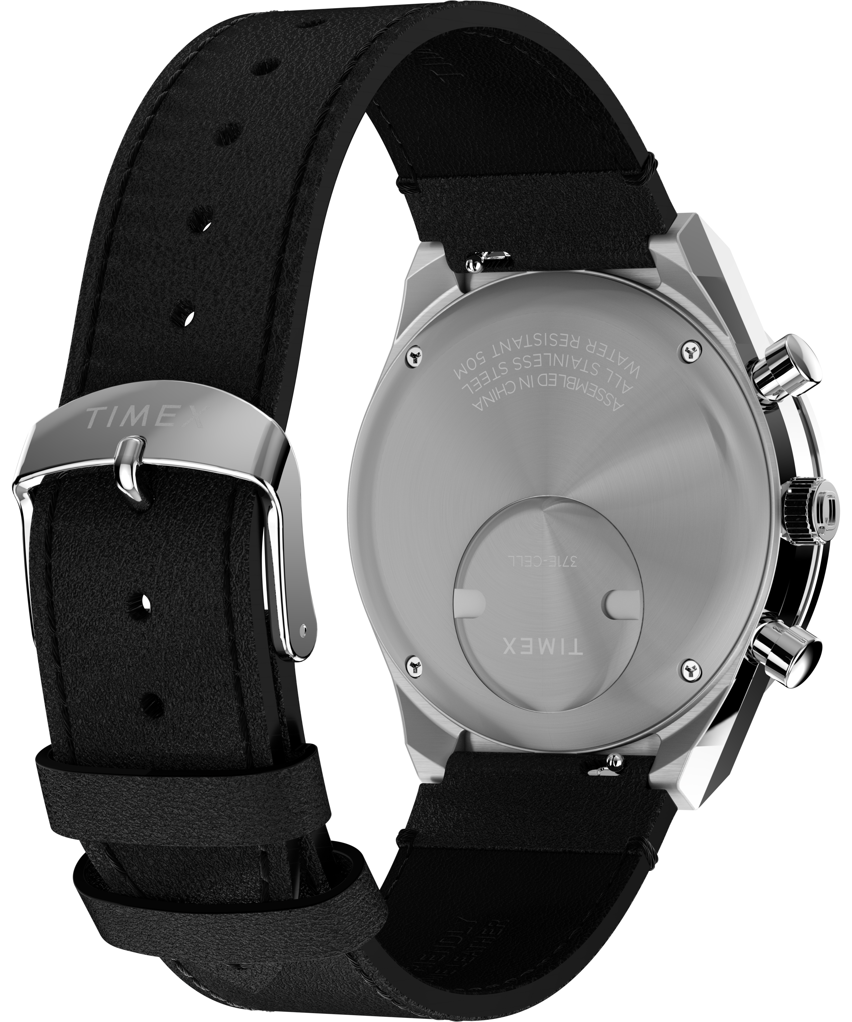 MEN’S Q TIMEX CHRONOGRAPH BLACK LEATHER STRAP WATCH