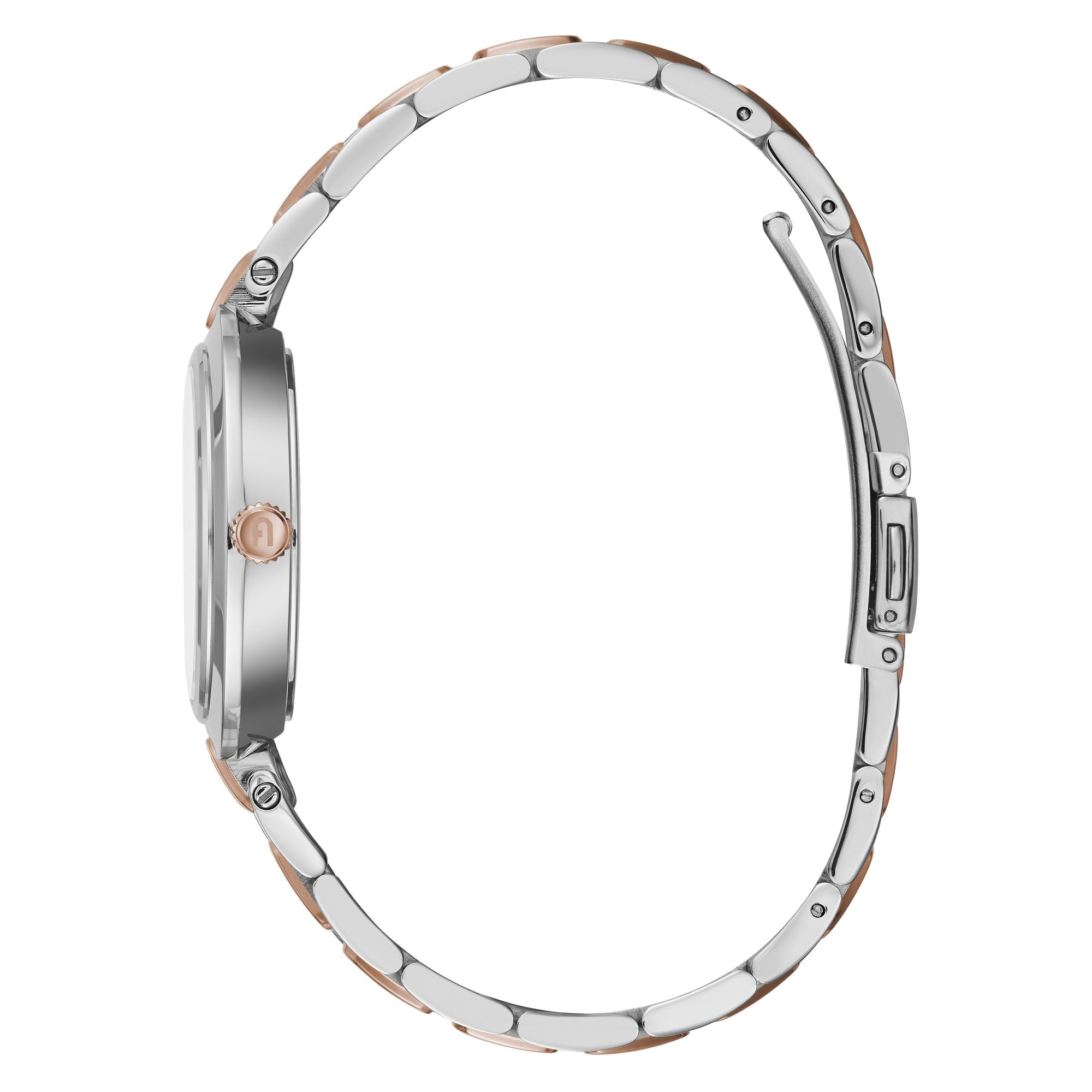 FURLA LOGO LINKS ROSE-GOLD SILVER BRACELET WATCH