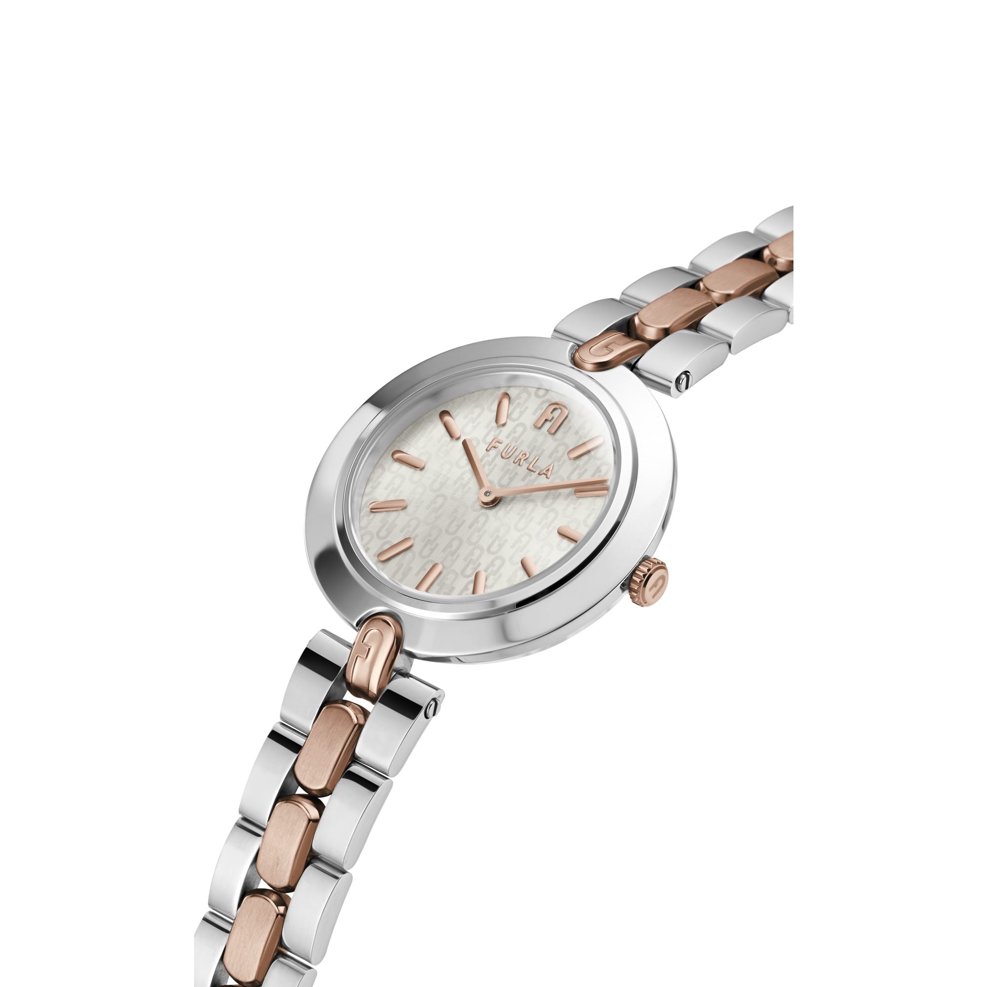 FURLA LOGO LINKS ROSE-GOLD SILVER BRACELET WATCH