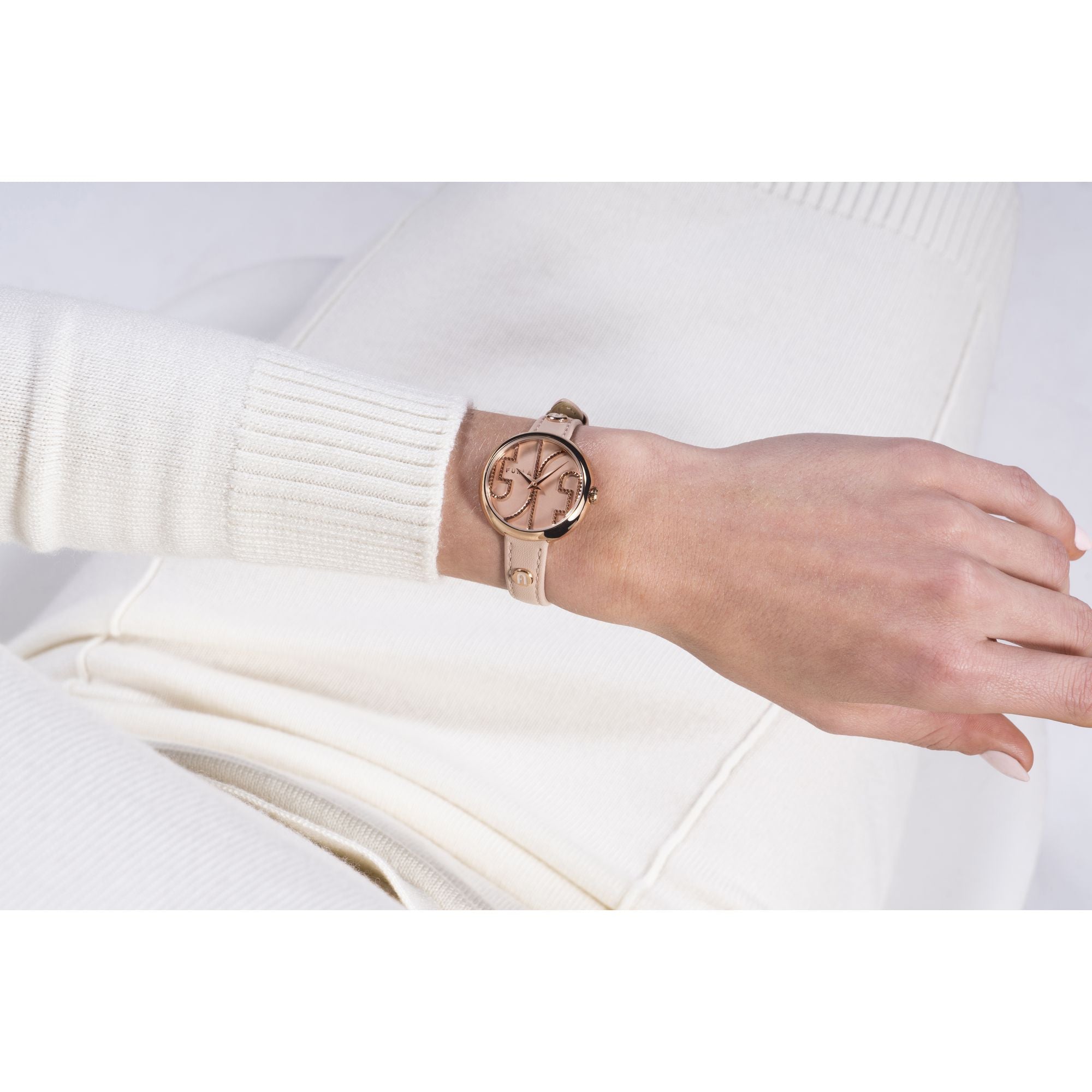 FURLA HERITAGE COSY ROSE-GOLD & NUDE LEATHER WATCH