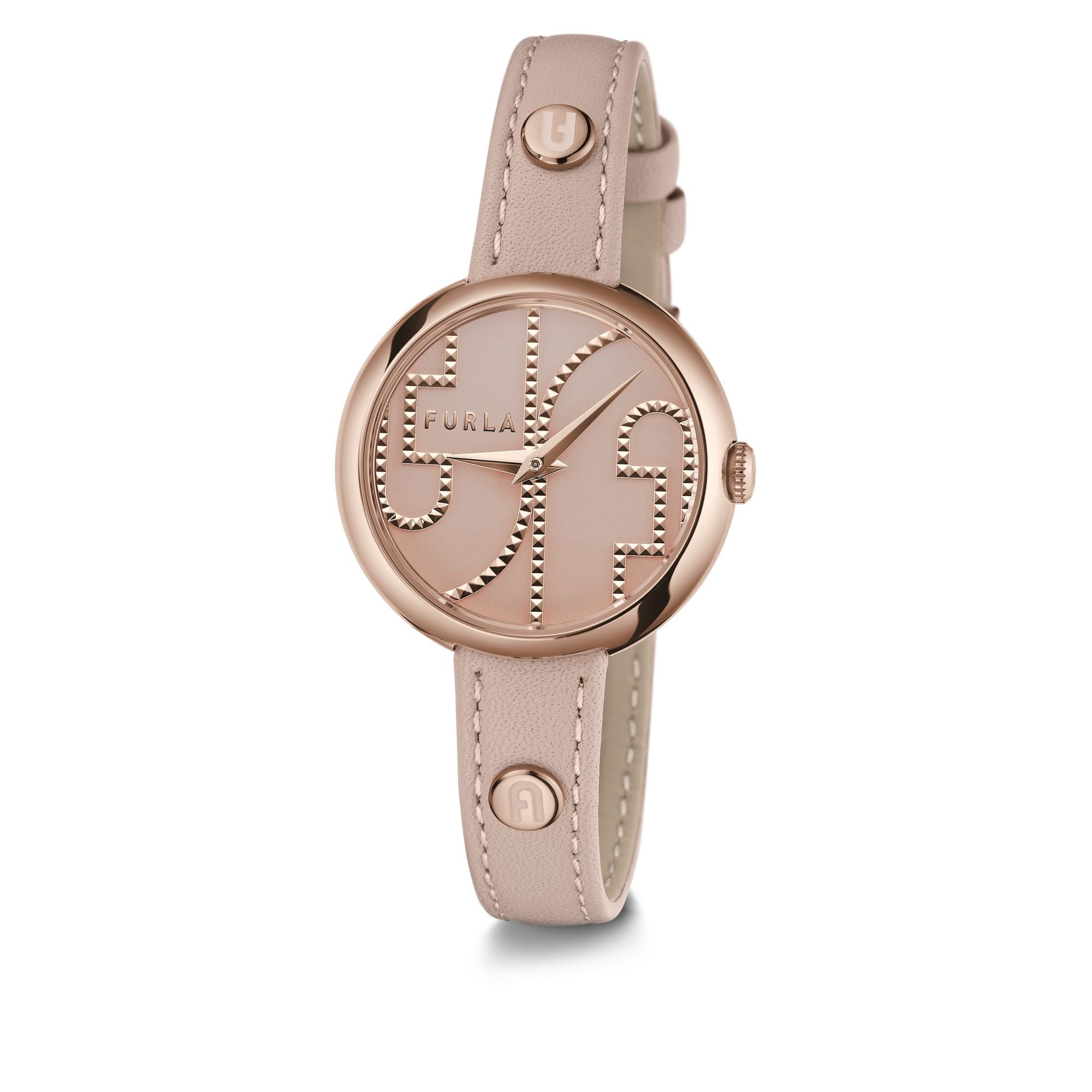 FURLA HERITAGE COSY ROSE-GOLD & NUDE LEATHER WATCH