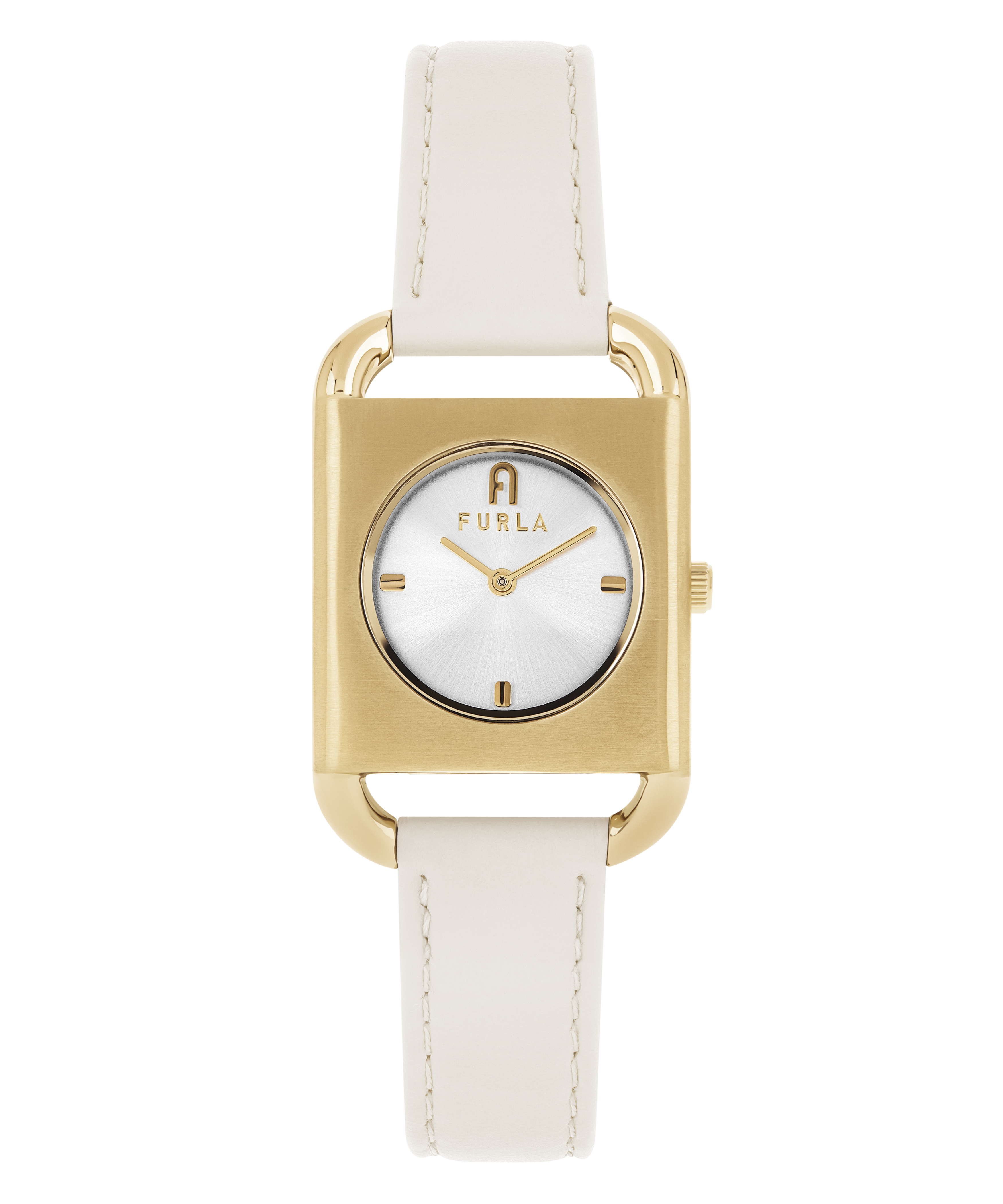 FURLA ARCO SQUARE -GOLD MARSHMELLOW LEATHER STRAP WATCH