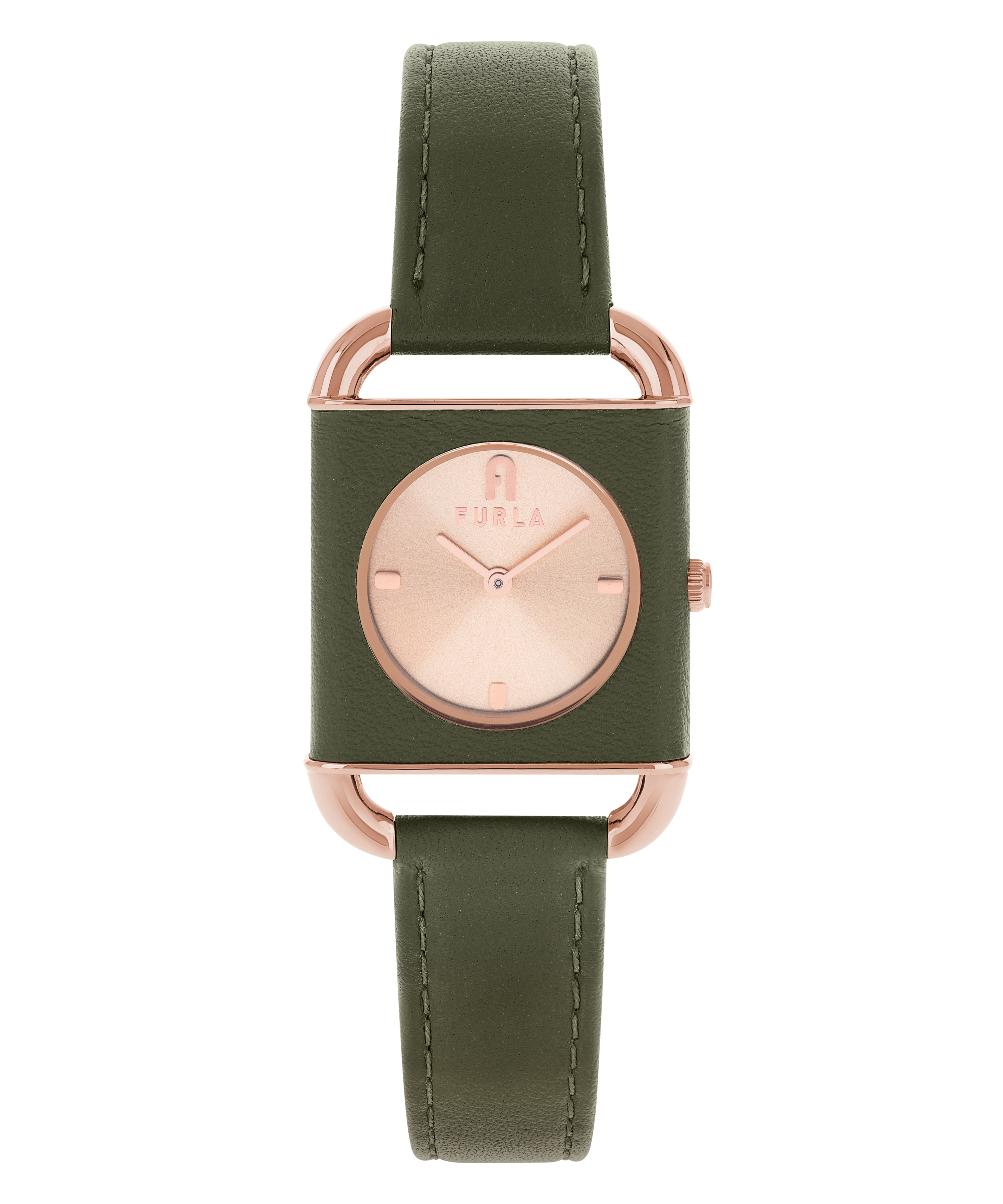FURLA ARCO SQUARE ROSE-GOLD DIAL & LEATHER STRAP WATCH