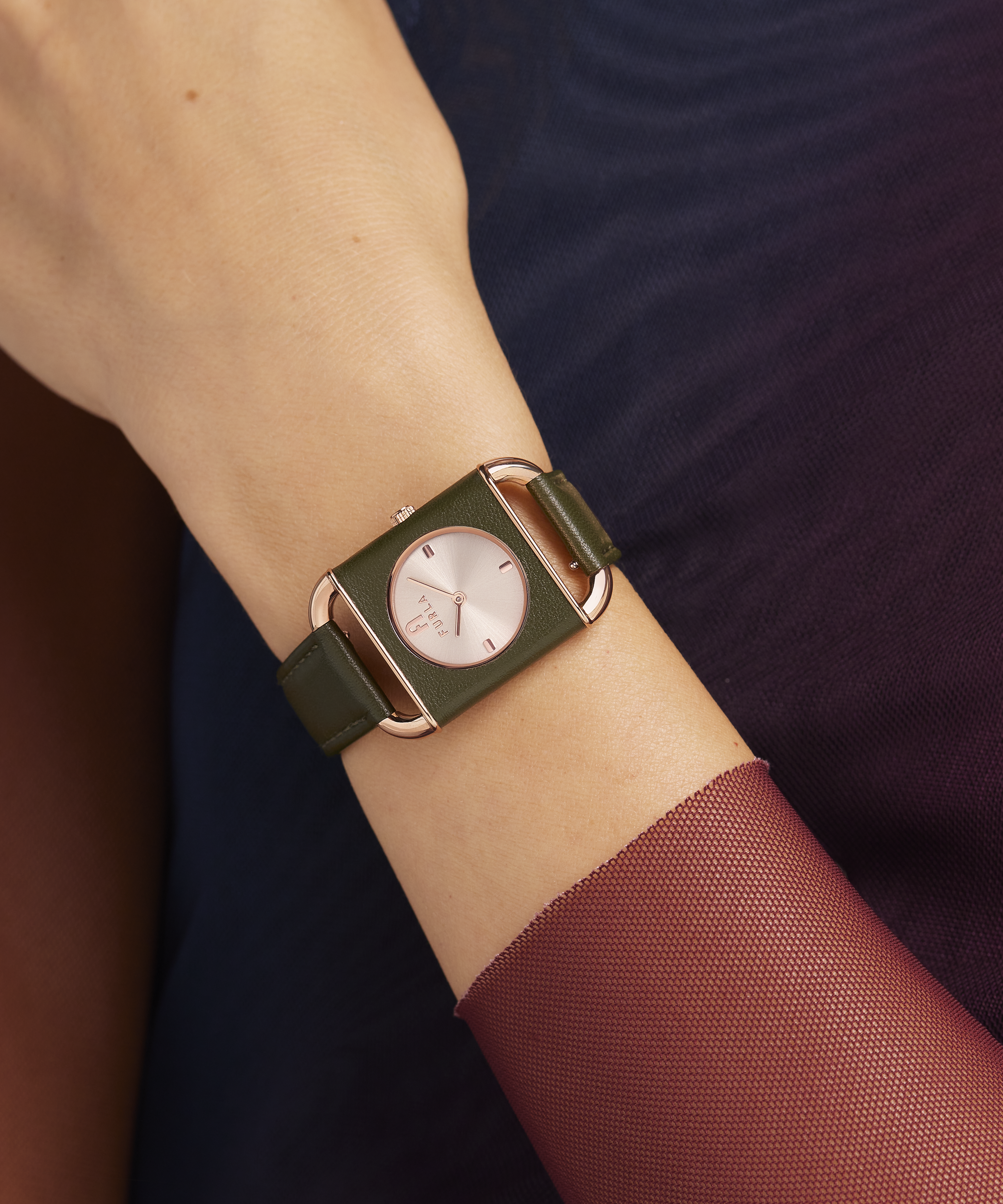 FURLA ARCO SQUARE ROSE-GOLD DIAL & LEATHER STRAP WATCH