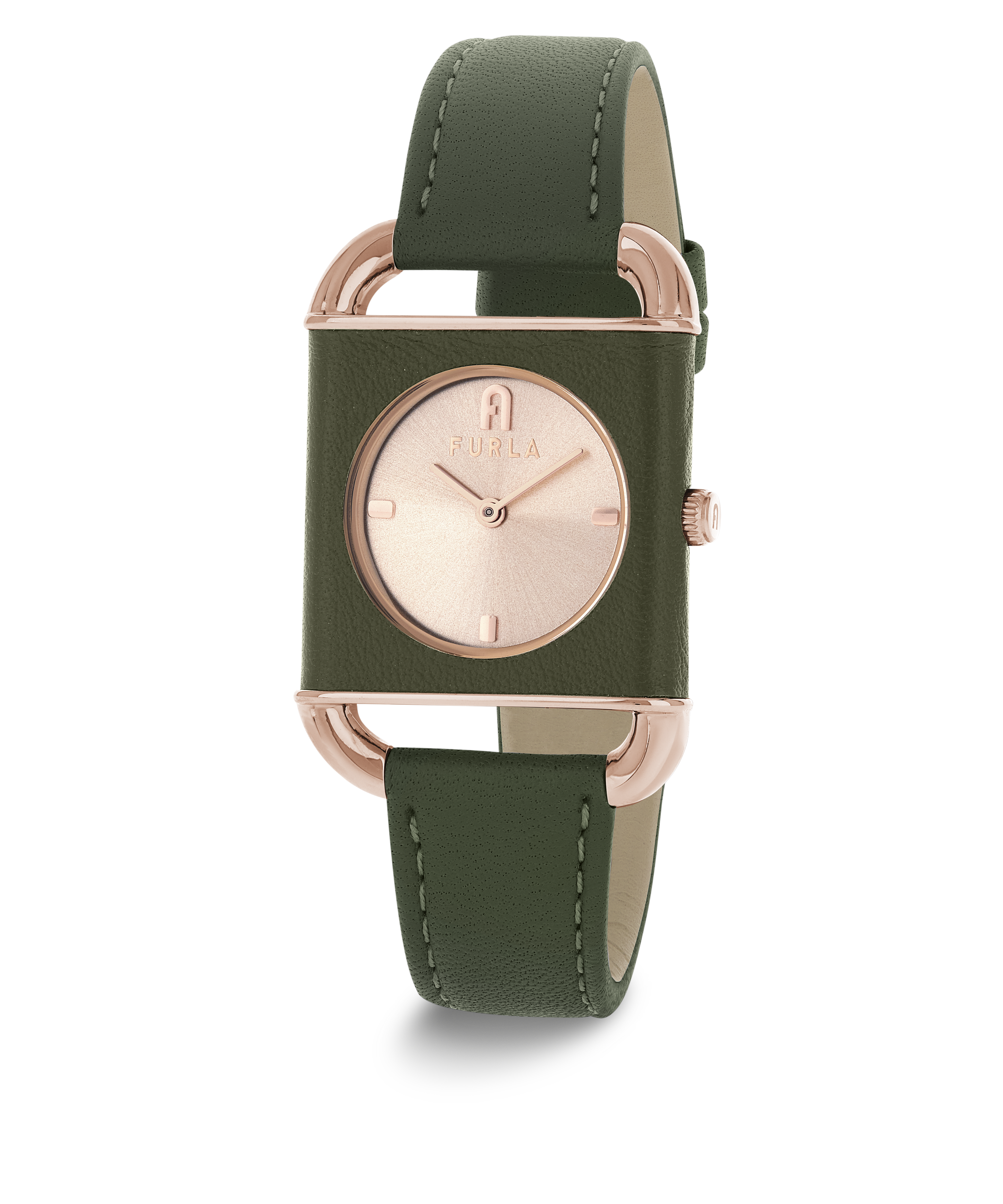 FURLA ARCO SQUARE ROSE-GOLD DIAL & LEATHER STRAP WATCH
