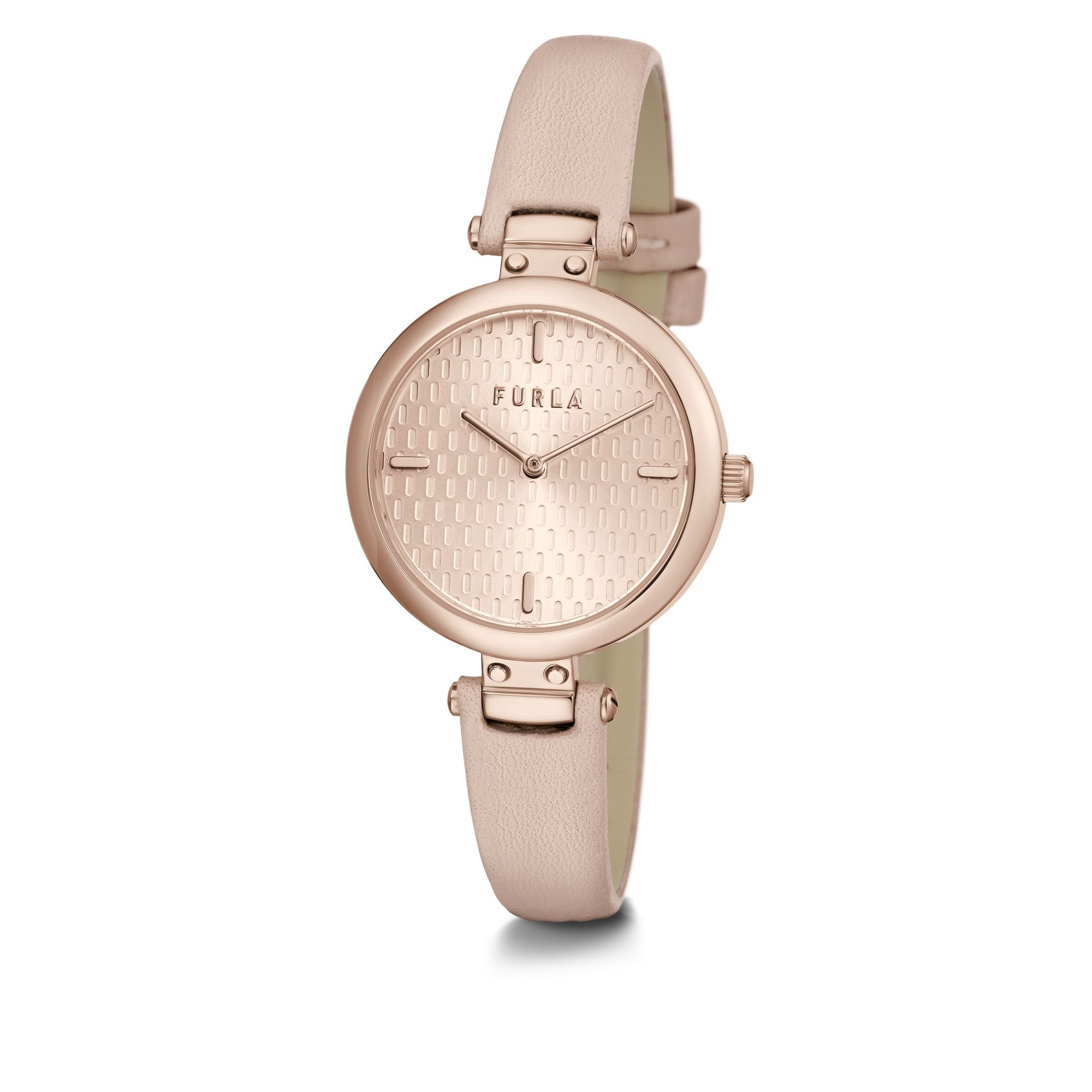FURLA PIN ROSE-GOLD & NUDE LEATHER STRAP WATCH