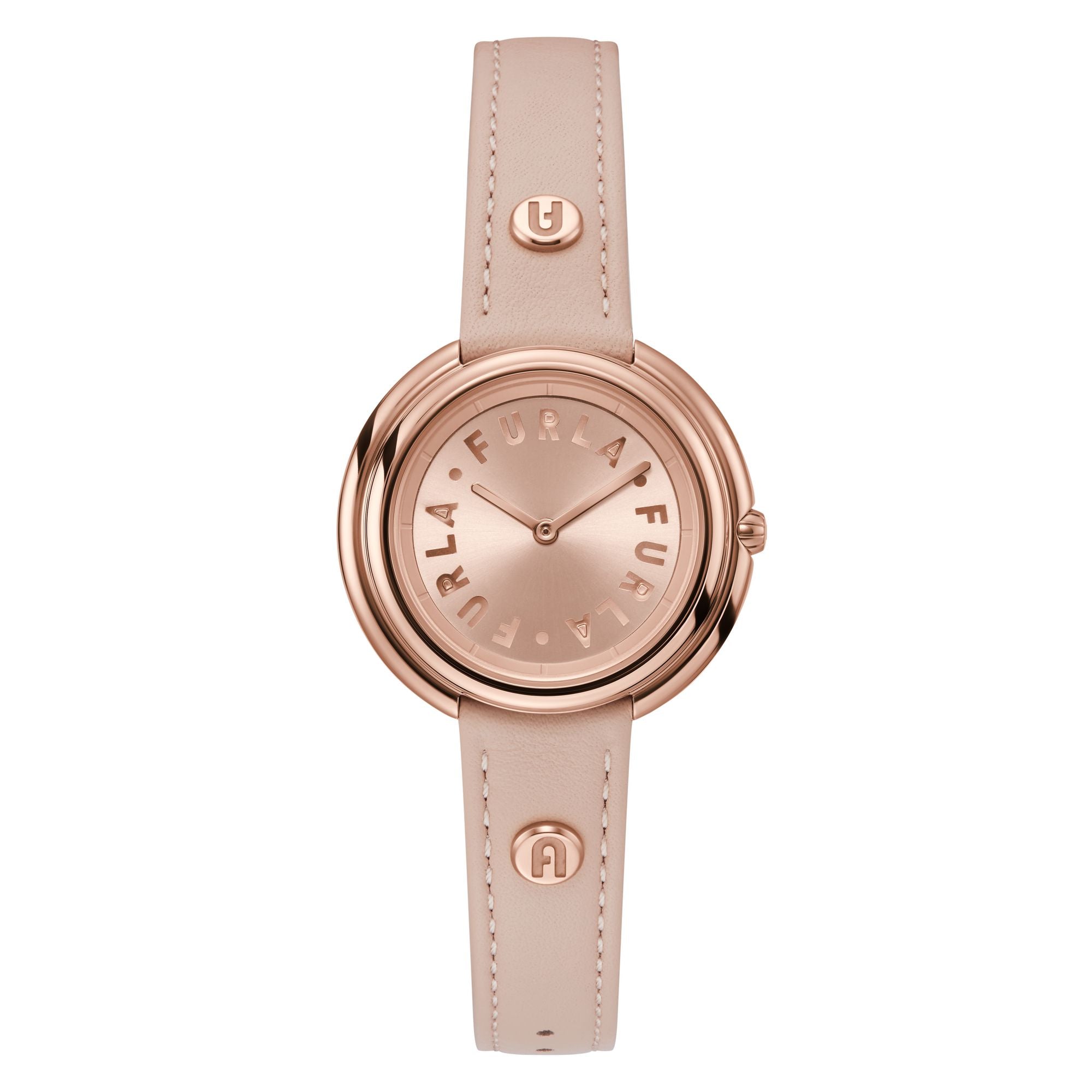 FURLA ICON SHAPE ROSE-GOLD & NUDE LEATHER WATCH