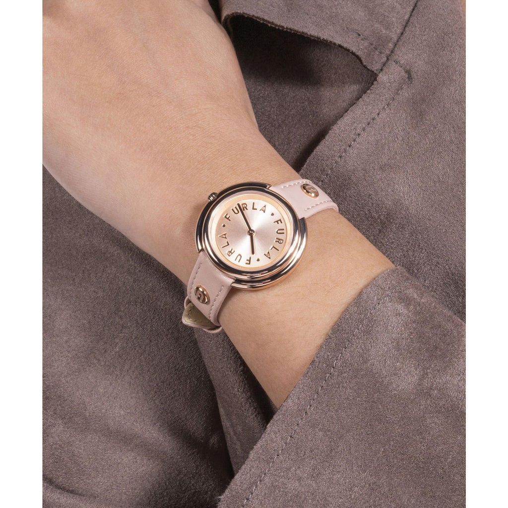 FURLA ICON SHAPE ROSE-GOLD & NUDE LEATHER WATCH