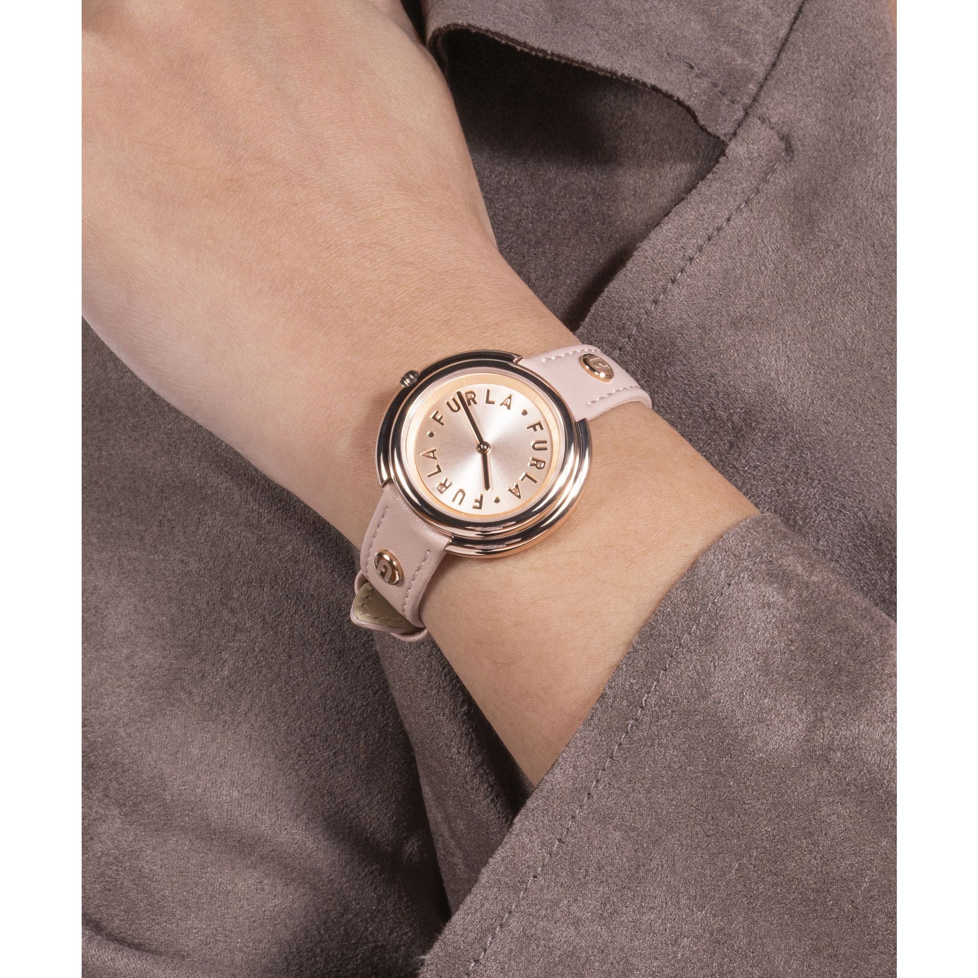 FURLA ICON SHAPE ROSE-GOLD & NUDE LEATHER WATCH