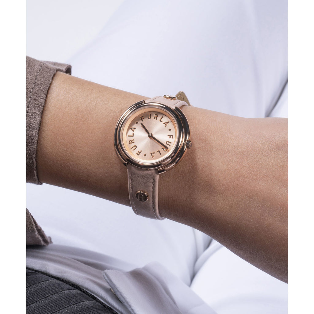 FURLA ICON SHAPE ROSE-GOLD & NUDE LEATHER WATCH