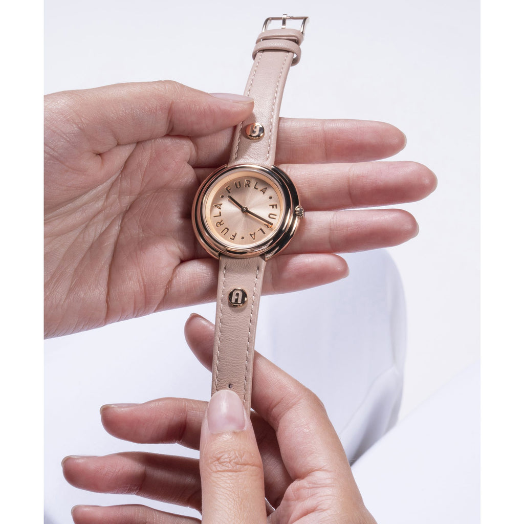 FURLA ICON SHAPE ROSE-GOLD & NUDE LEATHER WATCH
