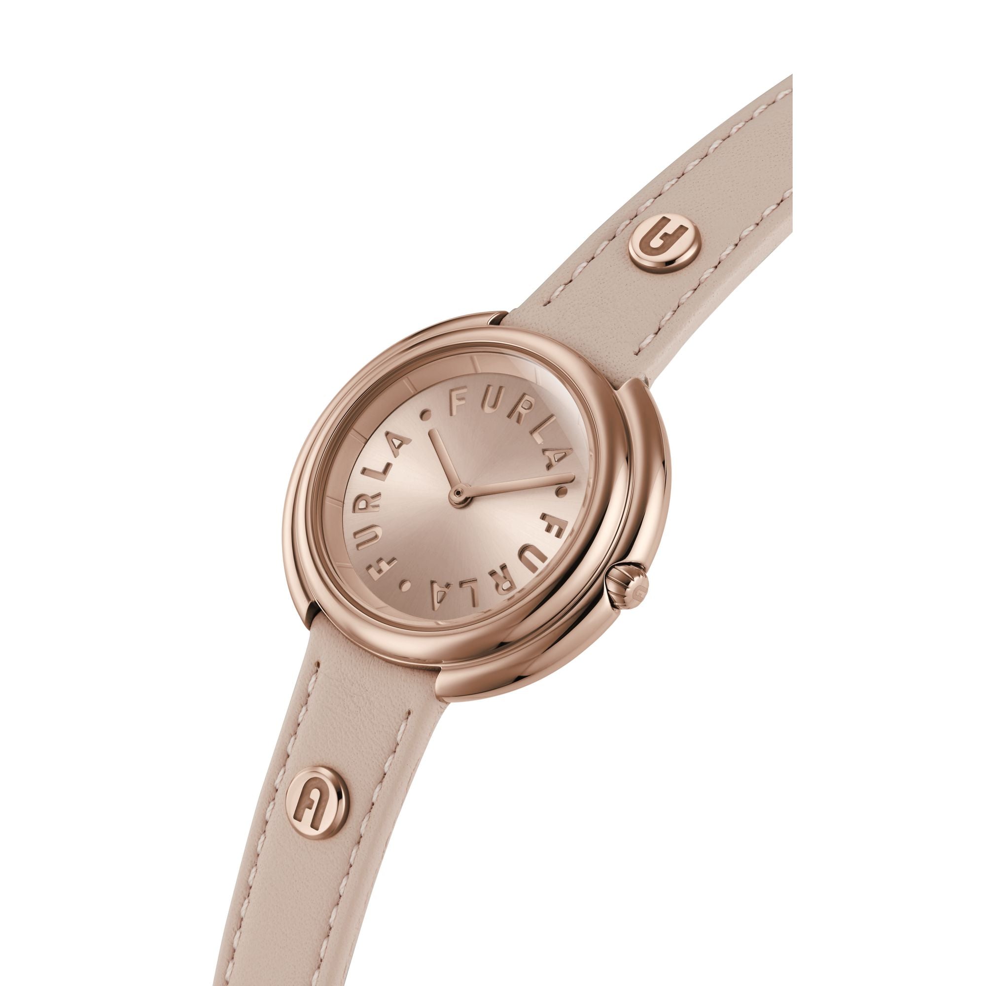 FURLA ICON SHAPE ROSE-GOLD & NUDE LEATHER WATCH