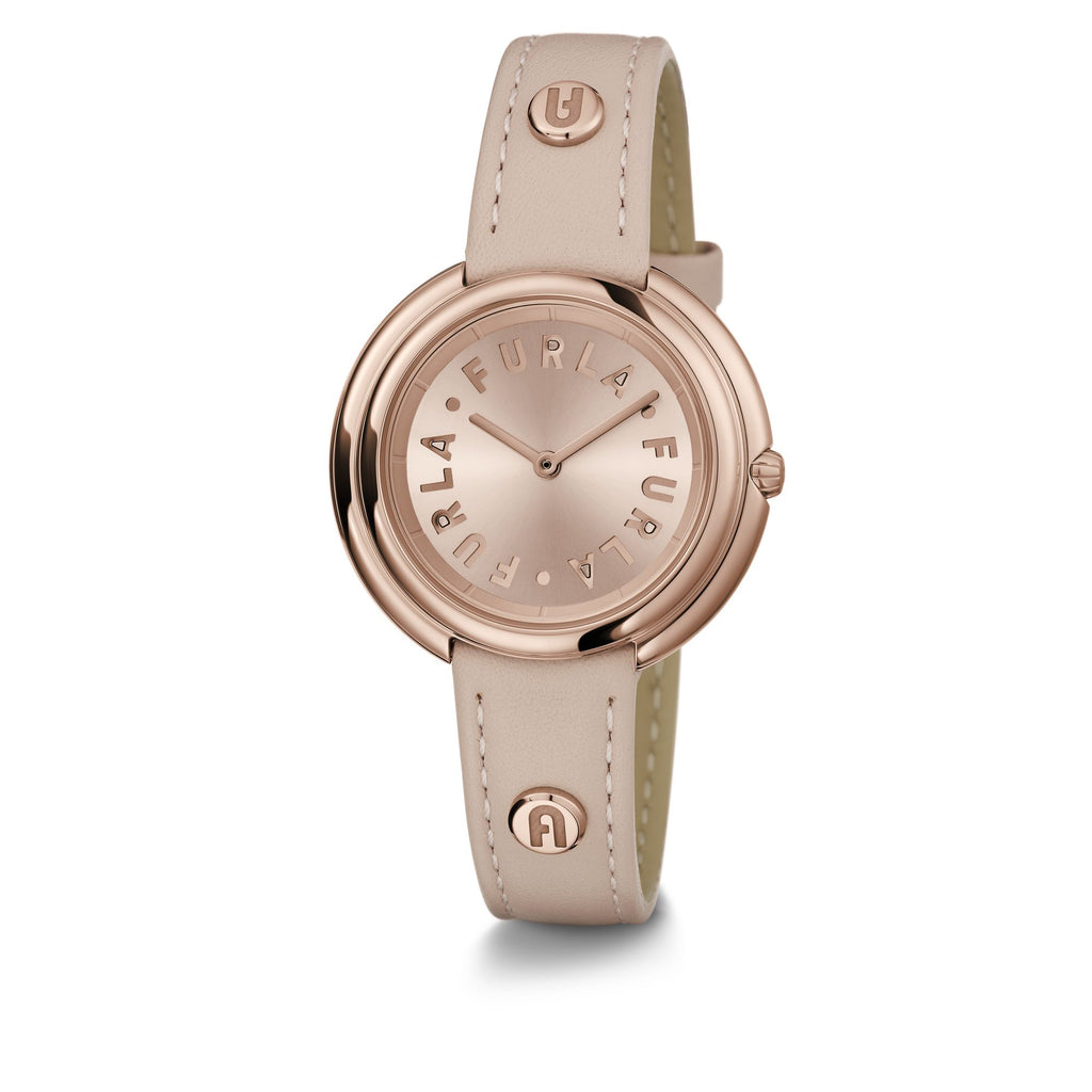 FURLA ICON SHAPE ROSE-GOLD & NUDE LEATHER WATCH