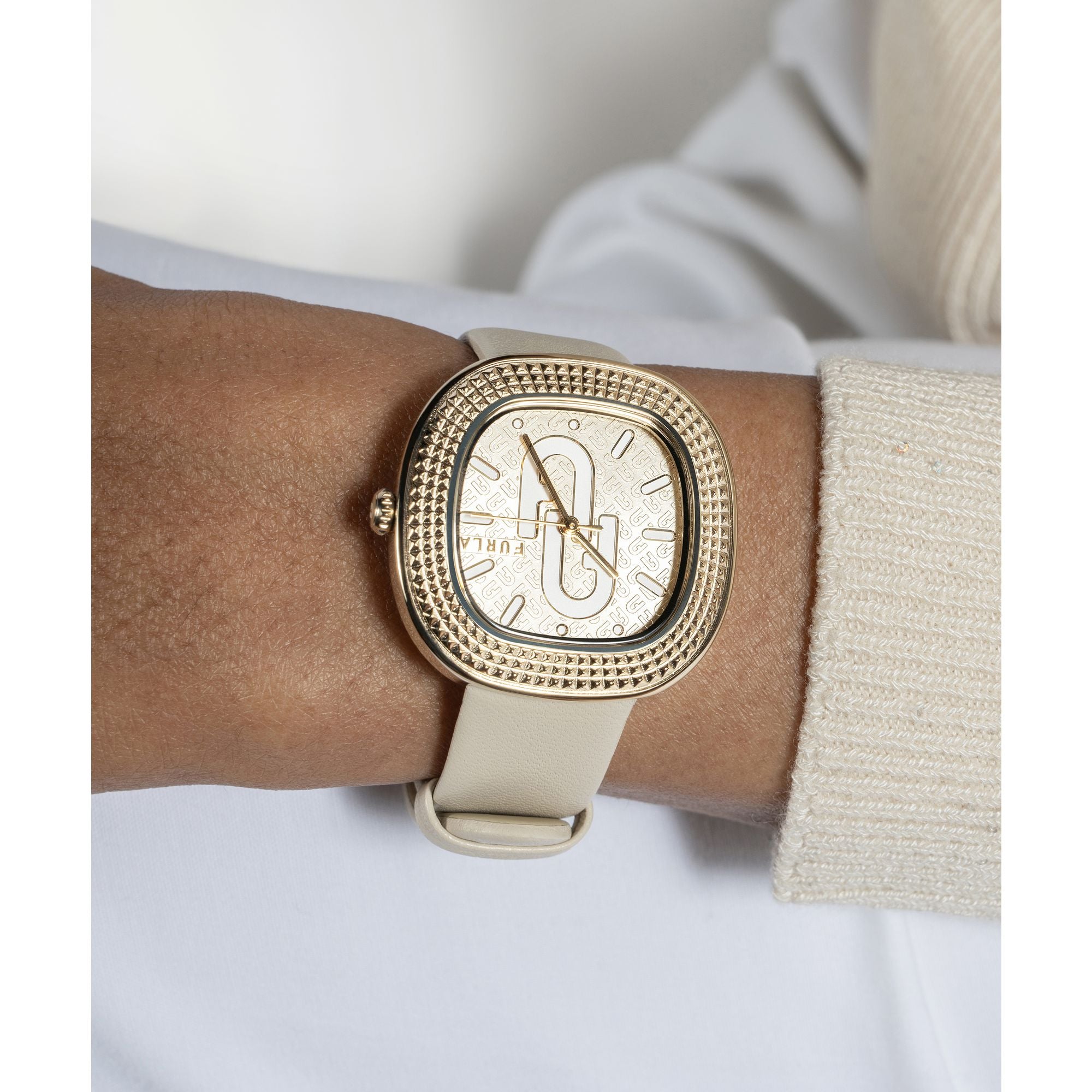 FURLA TV SHAPE GOLD HAVANA LEATHER STRAP