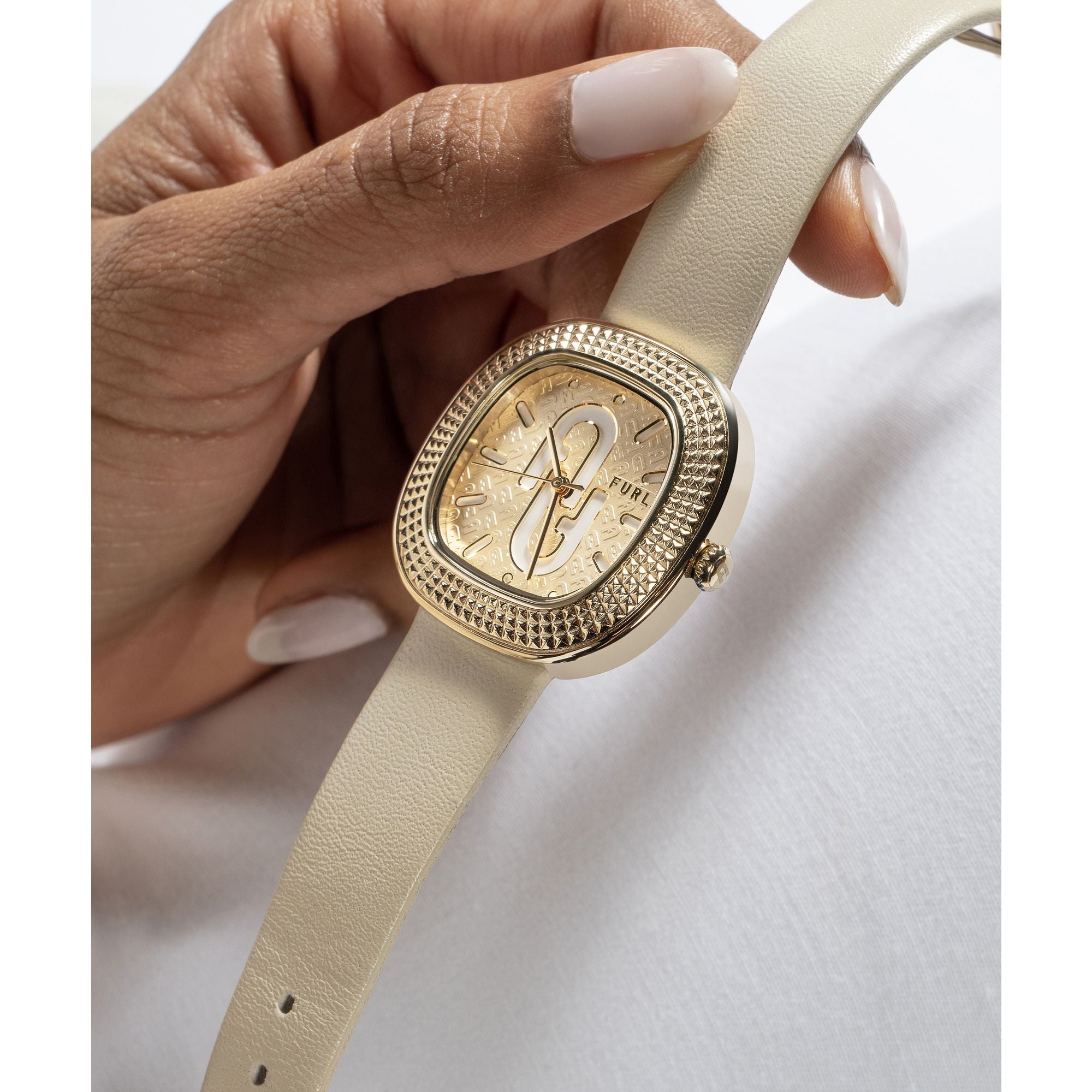 FURLA TV SHAPE GOLD HAVANA LEATHER STRAP