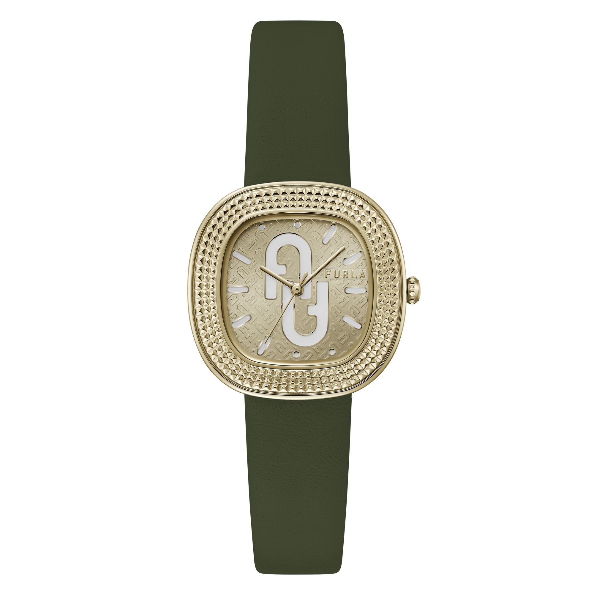 FURLA TV SHAPE GOLD GREEN LEATHER STRAP