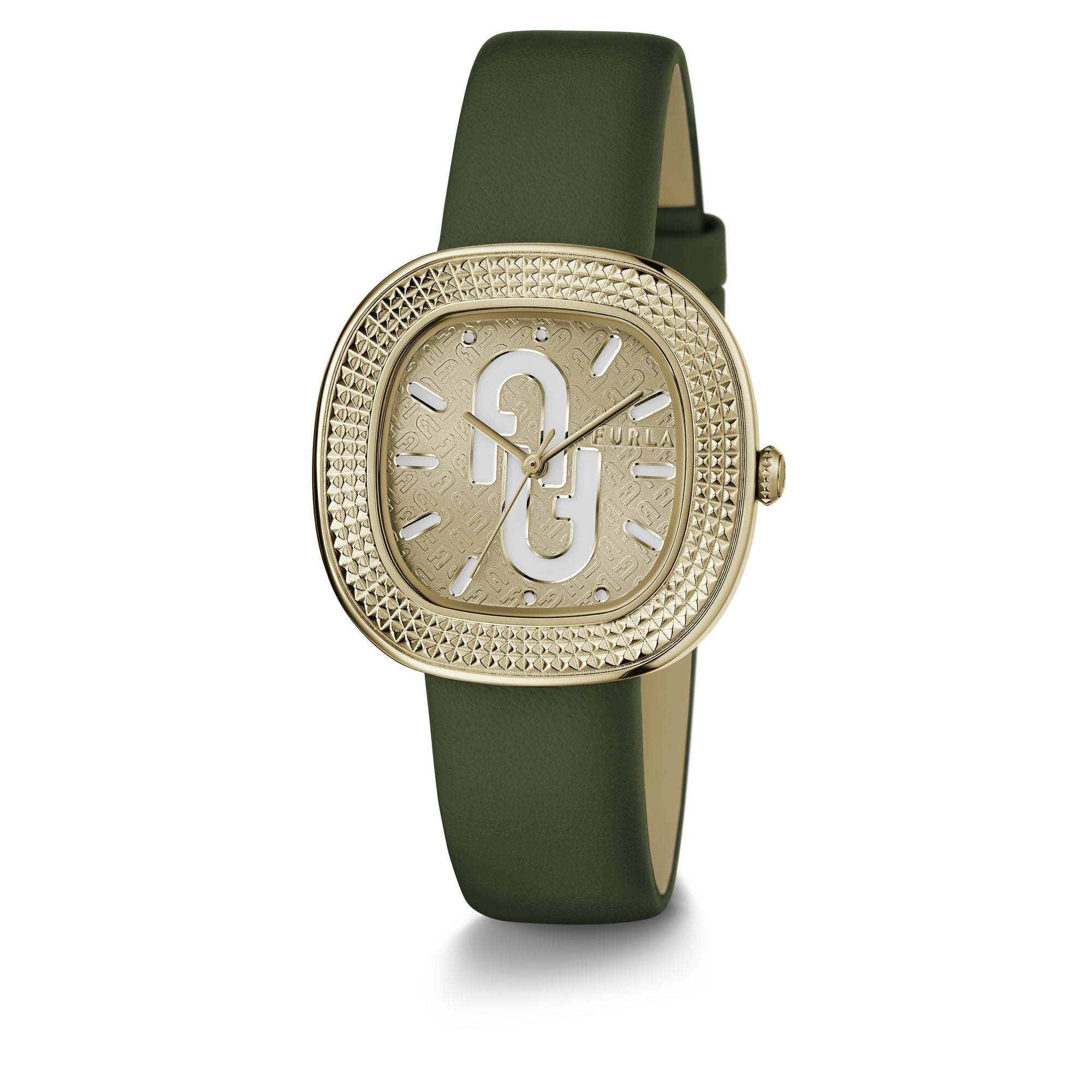 FURLA TV SHAPE GOLD GREEN LEATHER STRAP