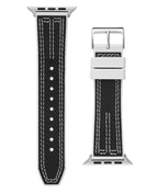 GUESS NYLON FLEX SILVER BUCKLE & WHITE STITCHED BLACK SILICONE STRAP