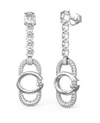 GUESS G LOGO SILVER & CRYSTAL TENNIS EARRINGS