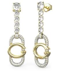 GUESS G LOGO SILVER, GOLD & CRYSTAL TENNIS EARRINGS
