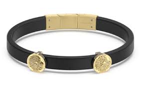 GUESS BLACK & GOLD LION COIN BRACELET